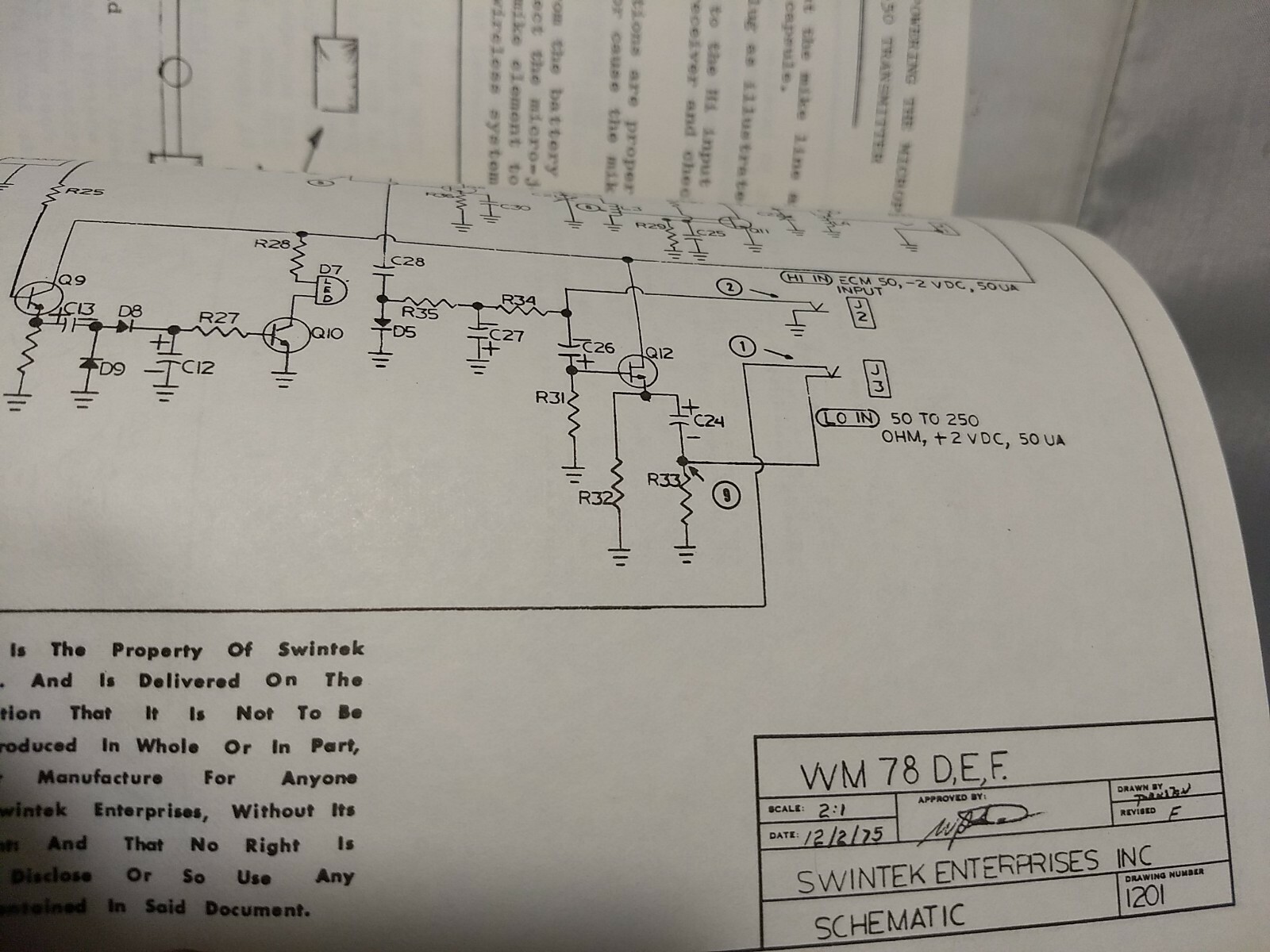 SWINTEK MARK 4-50 WIRELESS MIKE TRANSMITTER & RECEIVER SERVICE MANUAL SCHEMATICS