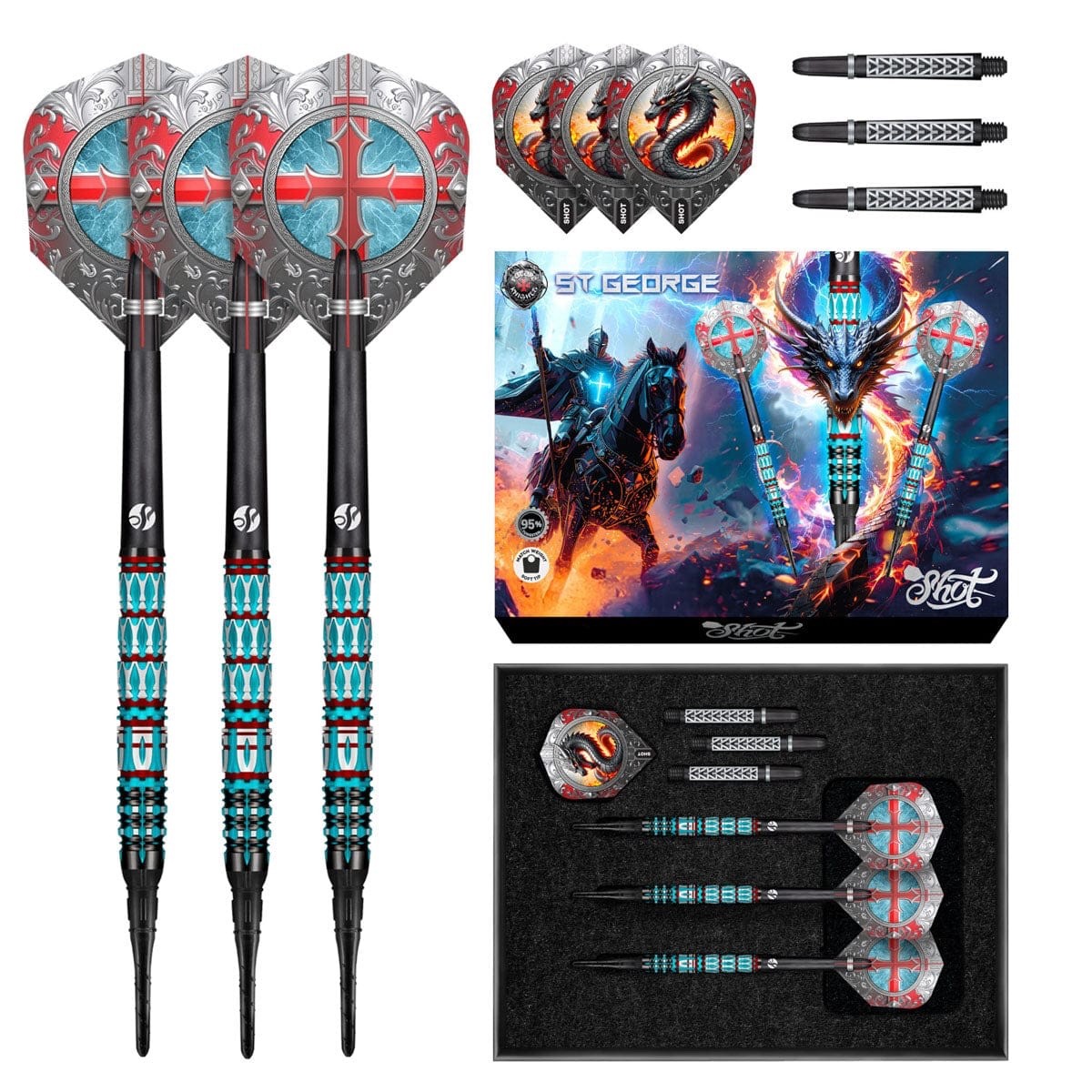 SHOT DARTS FUTURE KNIGHTS ST GEORGE 20 GR SOFT TIP NEW SHIPS FREE FREE FLIGHTS