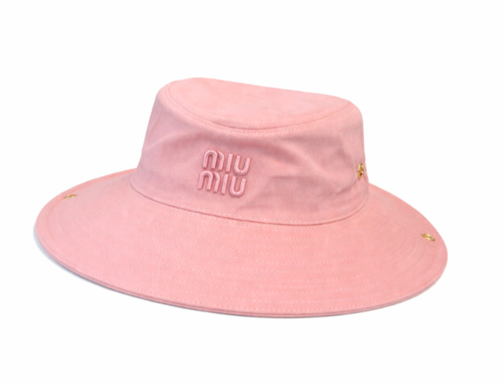 Miu Miu Embroidered Logo Drill Hat Pink 56-57cm No Box New