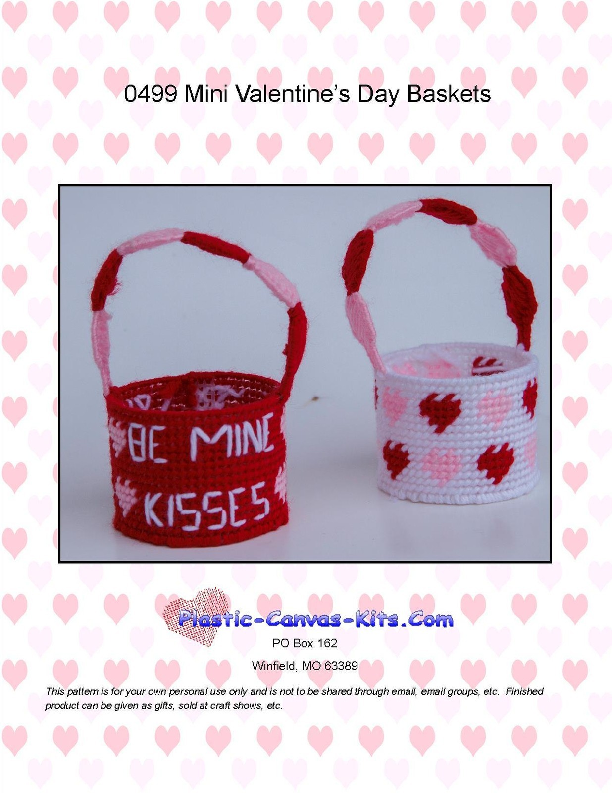 Mini Valentine's Day Baskets-Hearts-Love, Hugs-Plastic Canvas Pattern or Kit