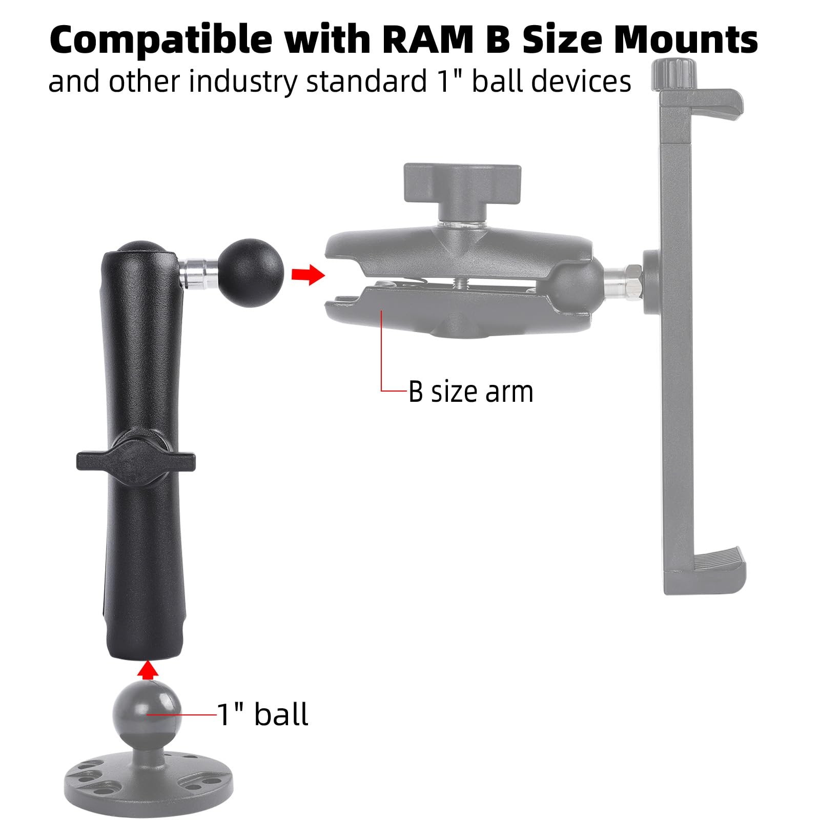 FPN Double Socket Arm with 1" Ball Adapter Compatible RAM B Black