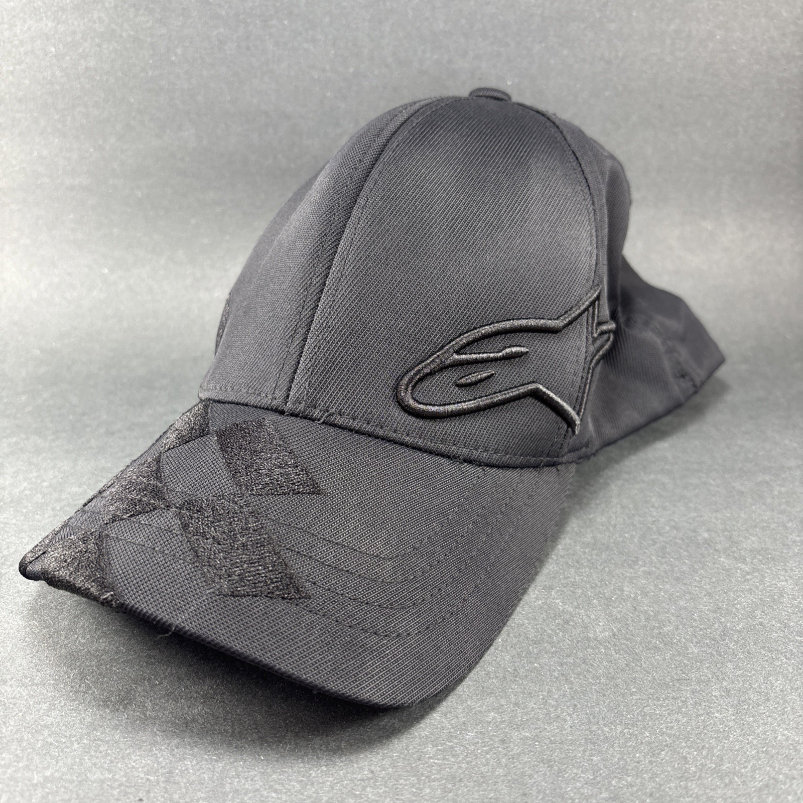 Alpinestars Flexfit Hat Black w/ Black Embroidered Logo, Checkered Flag Brim XL