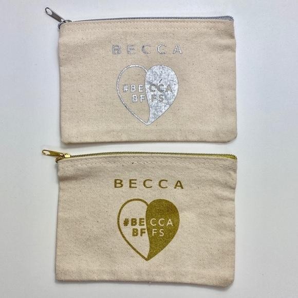 Becca Makeup Bag Pouch Set Canvas Gold Silver Zip #BECCABFFS Logo Travel Gift