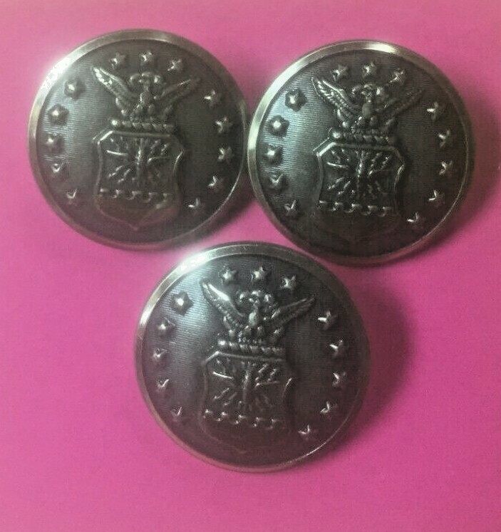 3 WATERBURY BUTTON CO. SHIELD EAGLE  Air Force MILITARY 1 1/8" Dia. Buttons