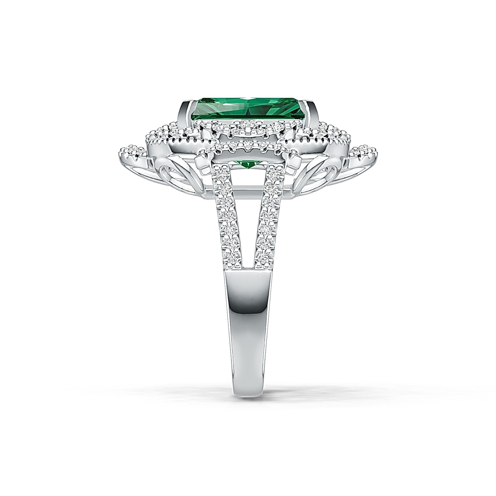Sterling Silver Semi Mount Ring Setting Emerald OCT 12X10mm Halo Split Shank