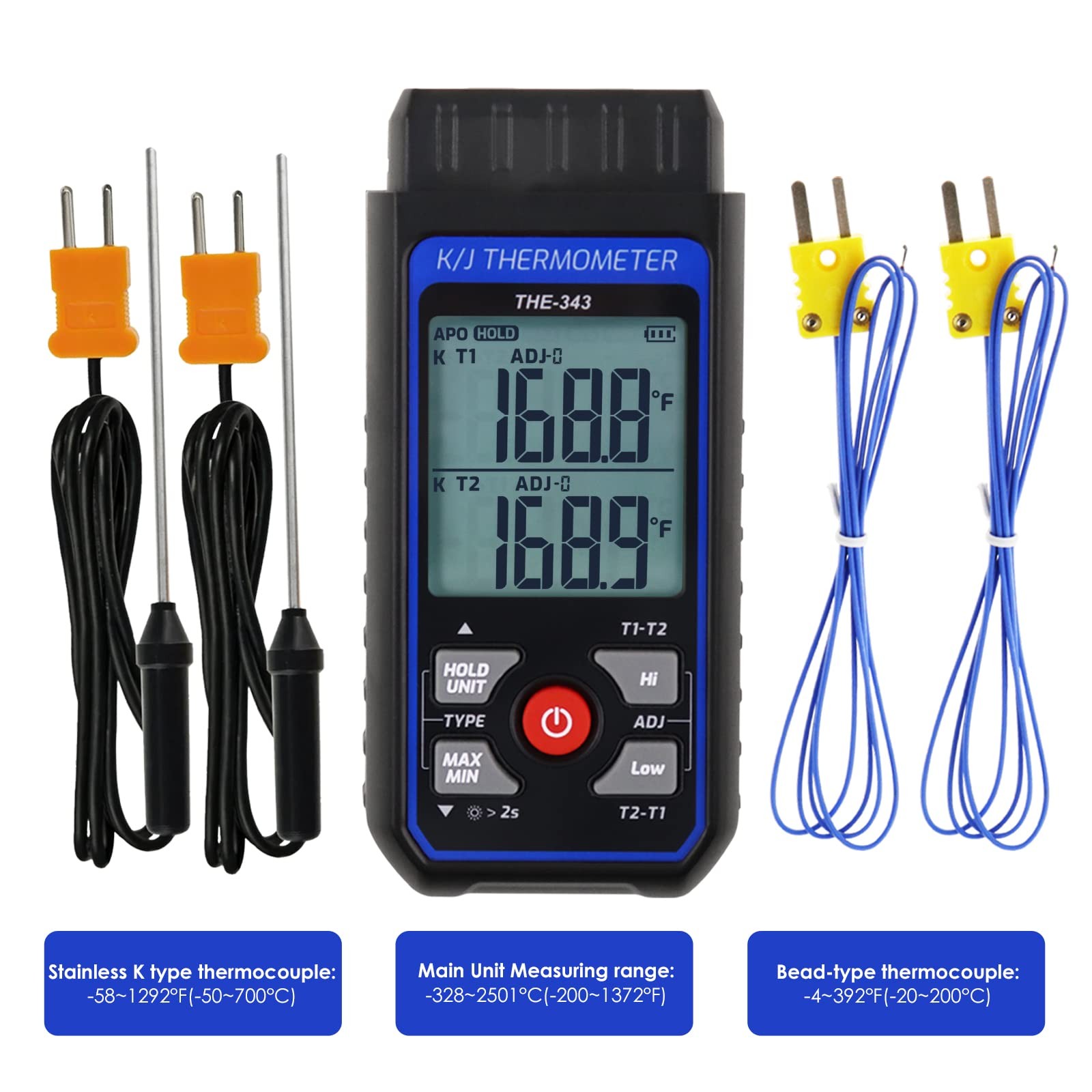 Thermocouple Thermometer Digital K Type with 4 Black