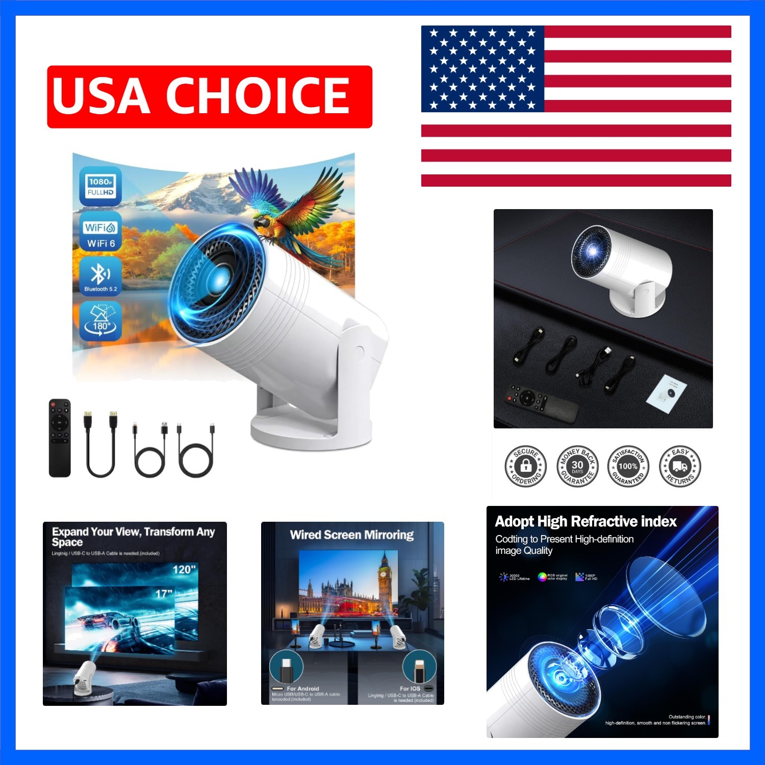 Wireless Mini Projector with WIFI 6 and Bluetooth, 4K 1080P Support Portable ...