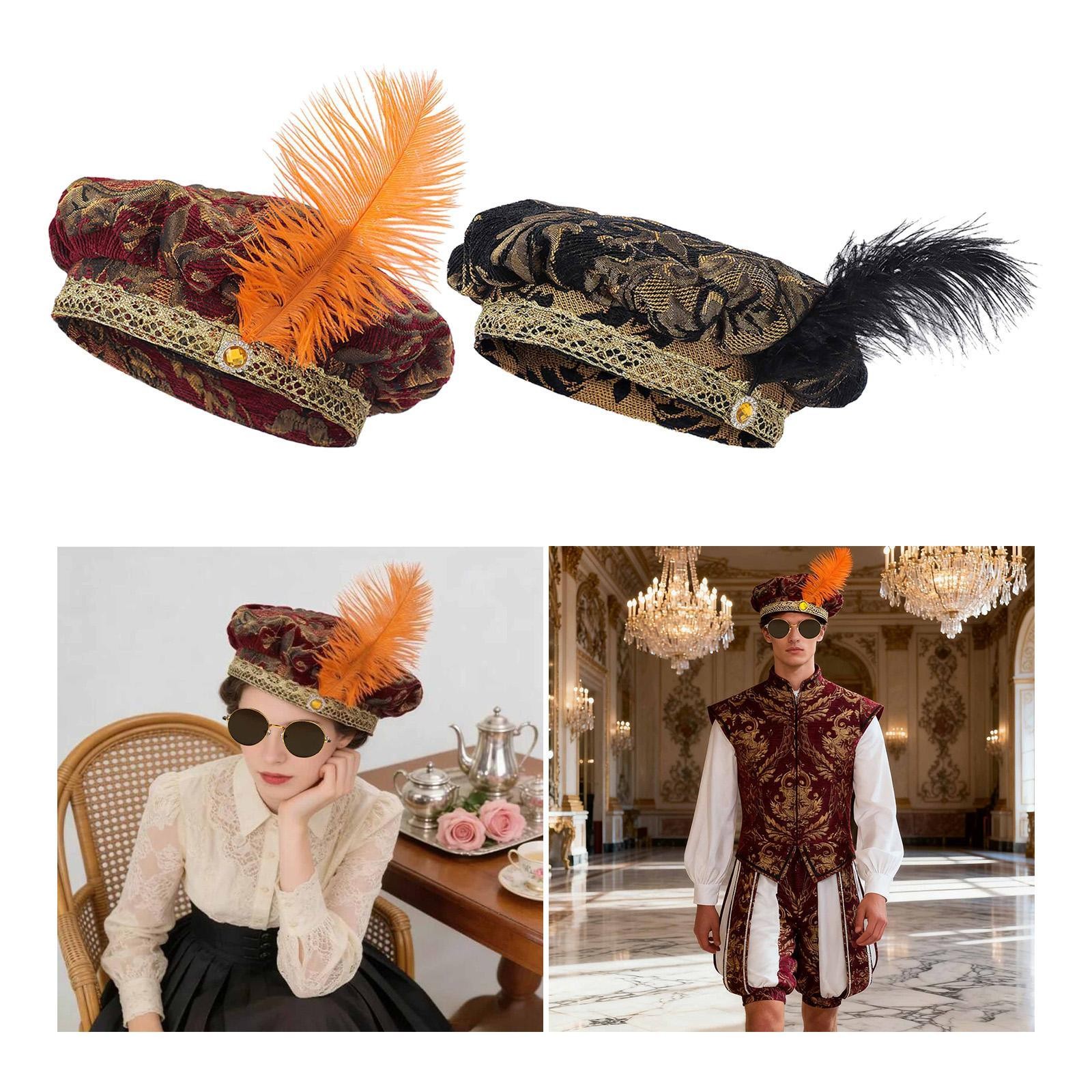 Medieval King Hat with Feather Festival Women Men Minstrel Costume for Stage