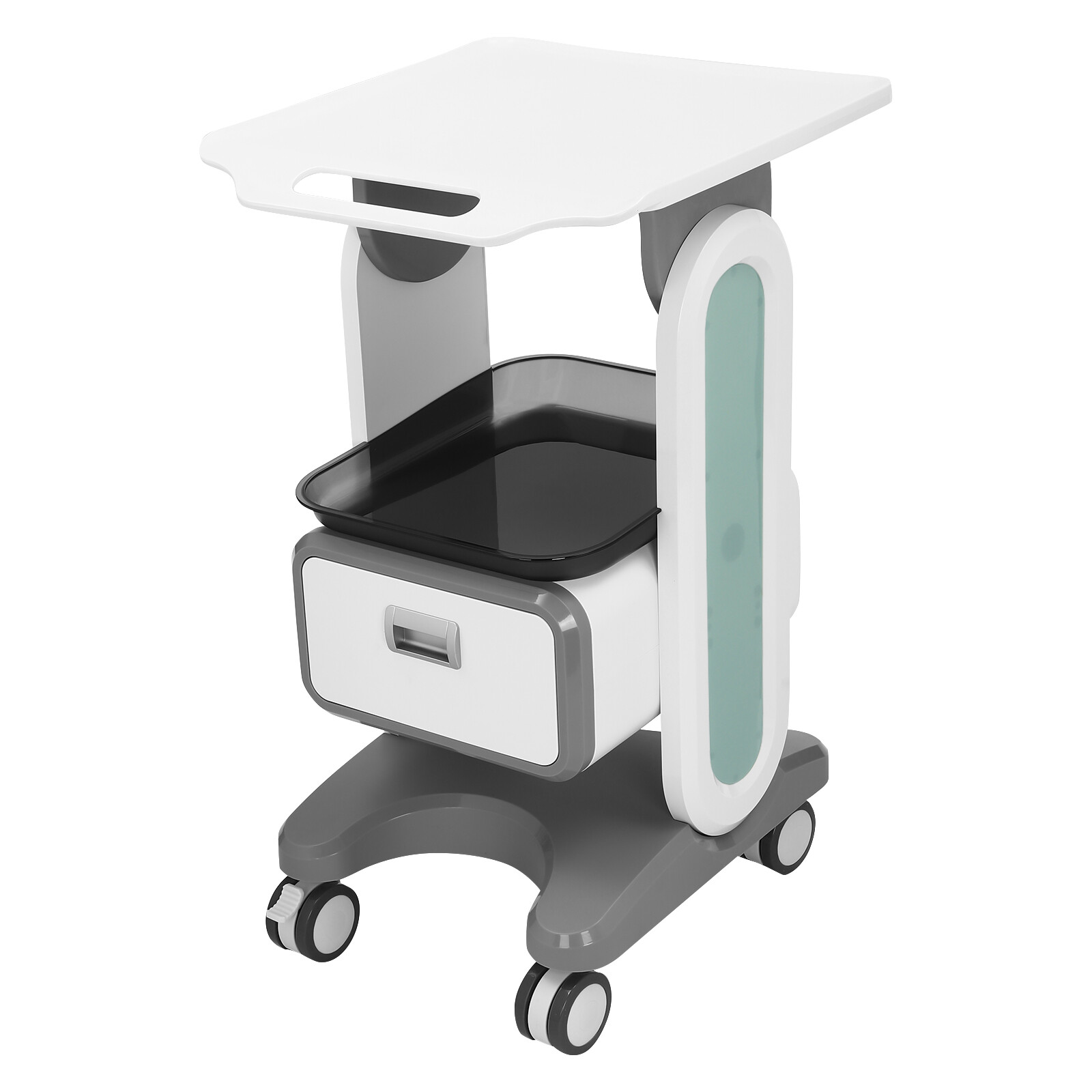 Mobile Medical Trolley Cart Rolling Cart w/ 1 Drawer & 2 Tray 4* Universal Wheel