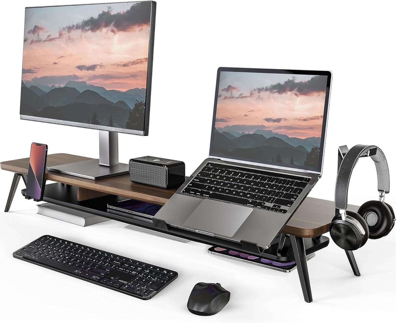 Fenge Dual Monitor Stand, Monitor Riser for 2 Monitors with Adjustable Laptop...