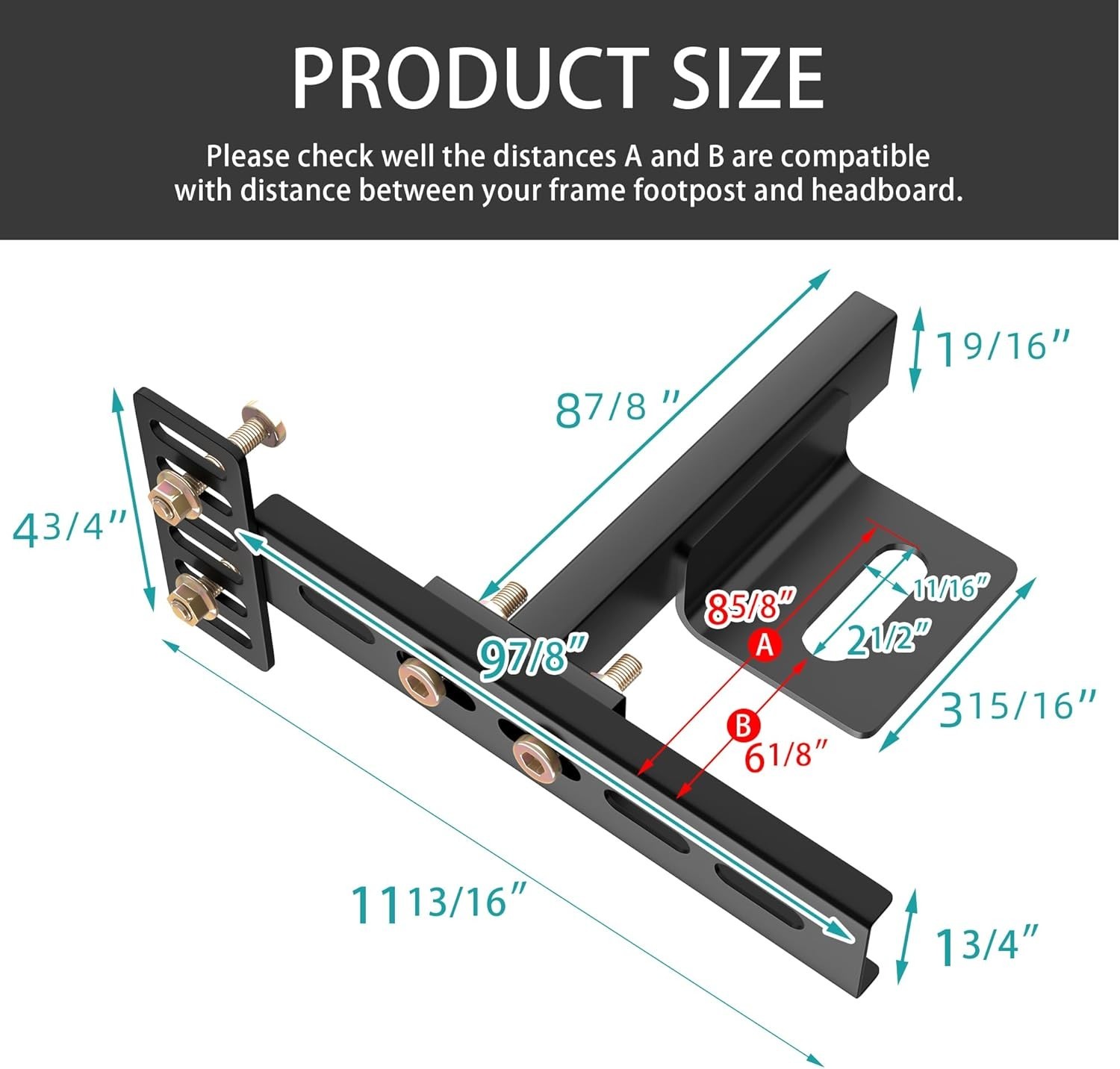Universal Headboard Brackets Fit Twin Full Queen King 2 Pack Matte Black