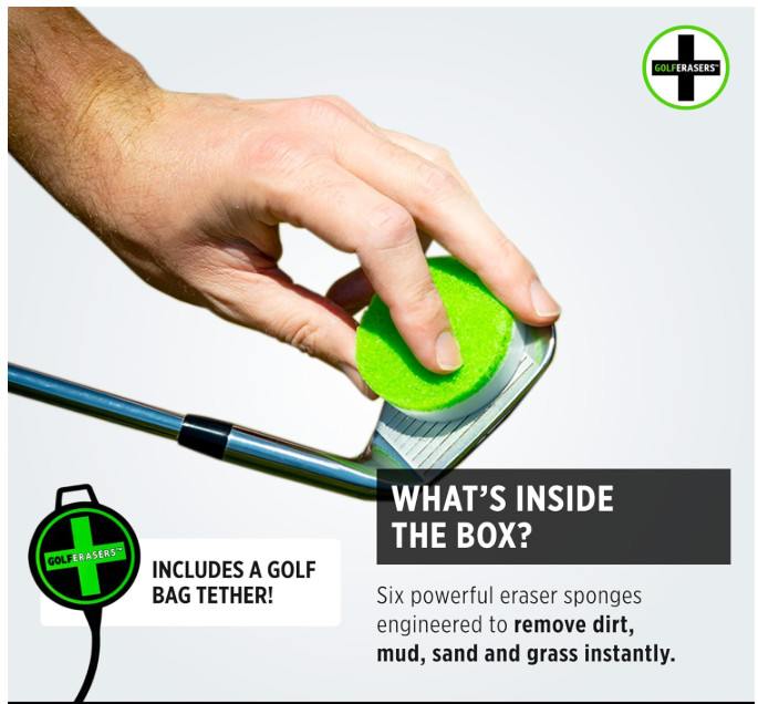 GolfERASERS Instant Golf Eraser with Bag Tether, Dual-Sided Sponges, 6 Pack