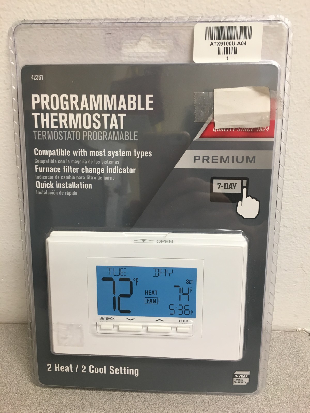 Heating and Cooling Touch Screen Programmable Thermostat 42361