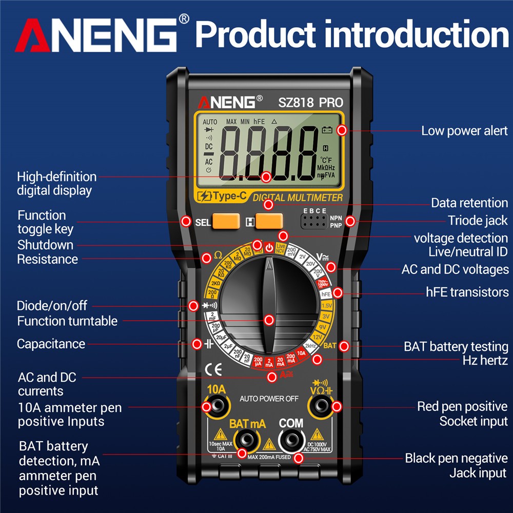 New Digital Multimeter Voltmeter AC DC Volt Meter Ohmmeter Auto Range Tester