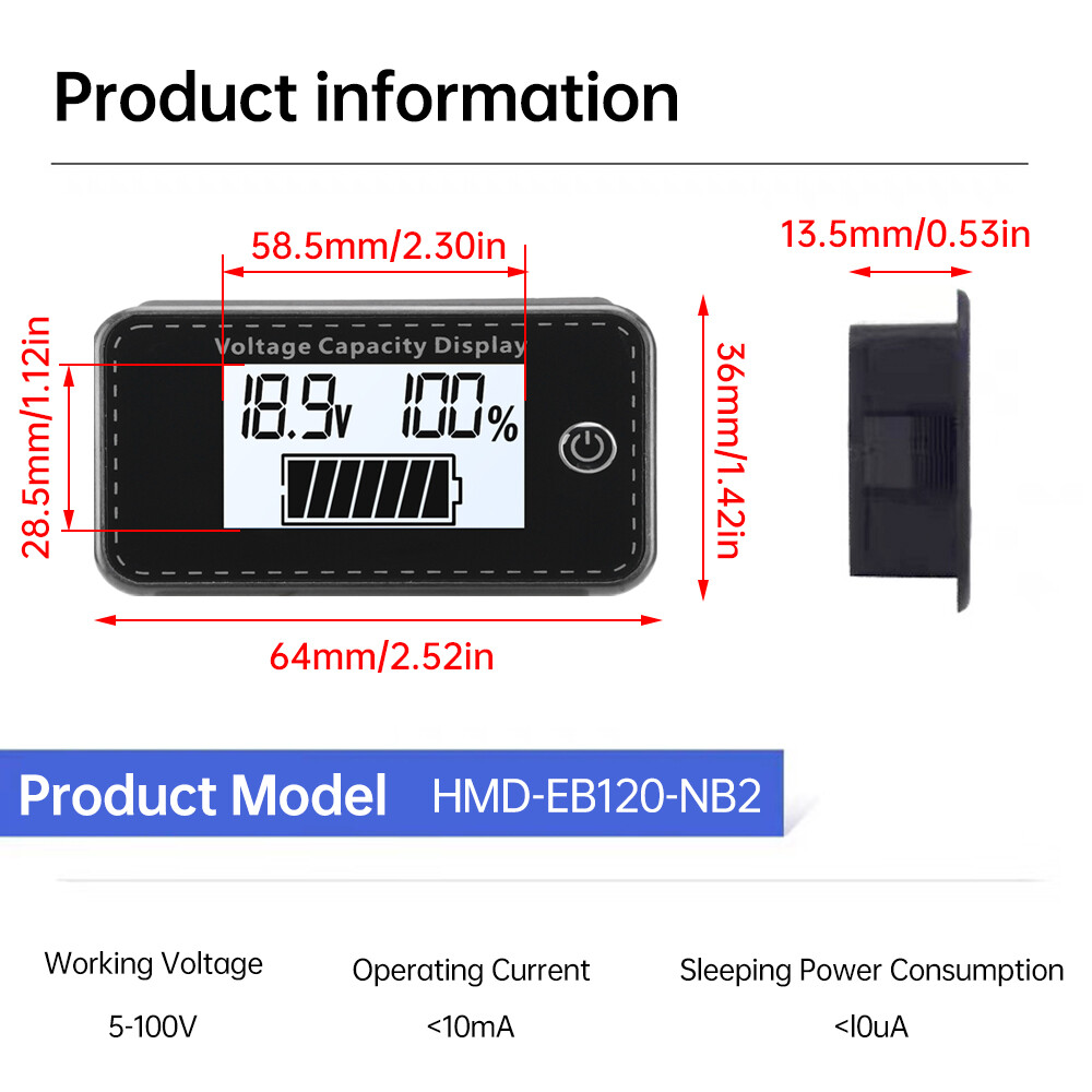 LCD Digital Battery Capacity Indicator DC 5-100V Voltmeter Voltage Meter Gauge
