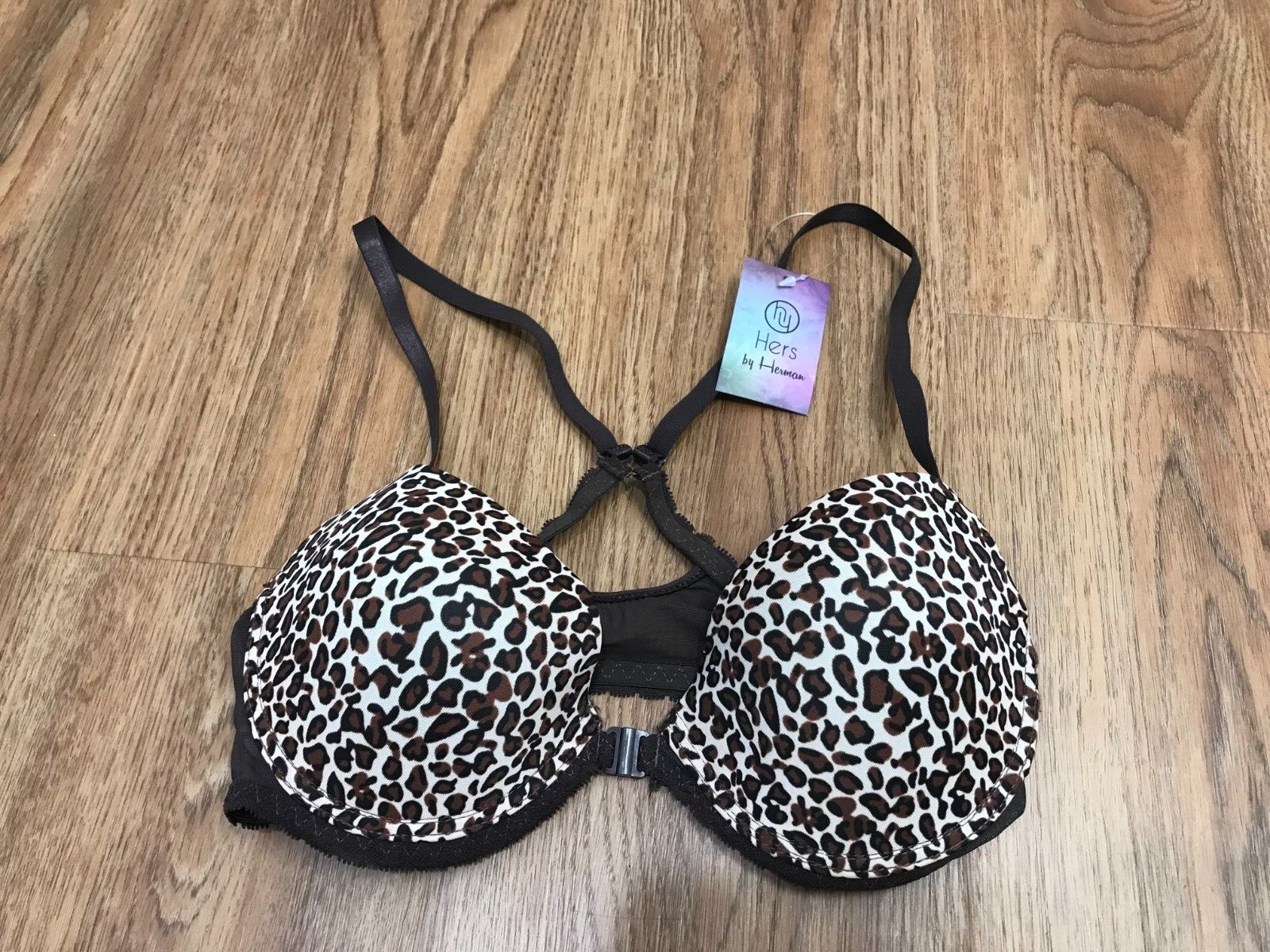 New 32B Bra Brown Leopard Print Front Closure Racer back NWT Hers by Herman