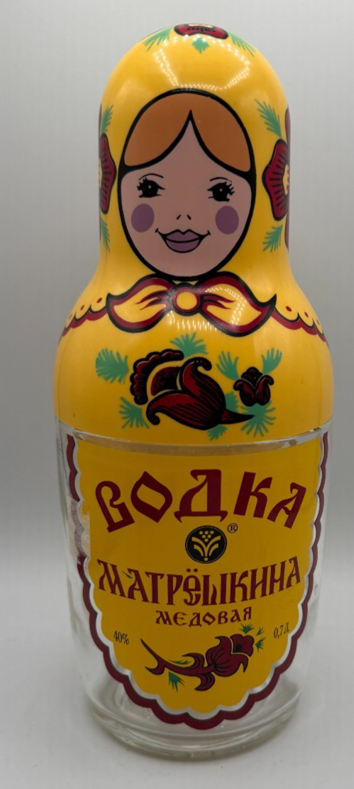 Decorative Empty Glass Bottle Matryoshka 0.7 L Russian Vodka Matryoshka Honey