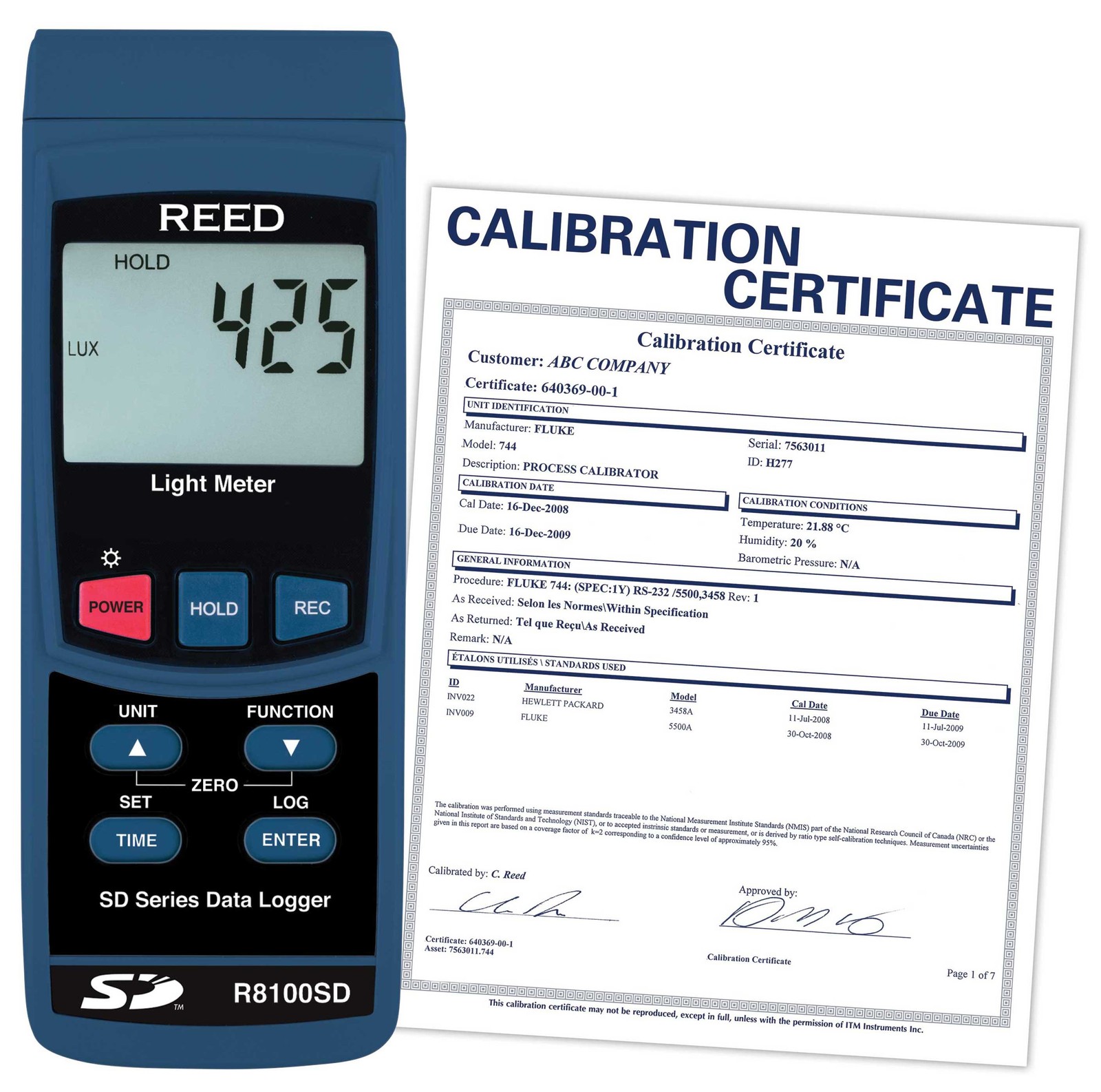 REED Instruments R8100SD-NIST  Data Logging Light Meter,
