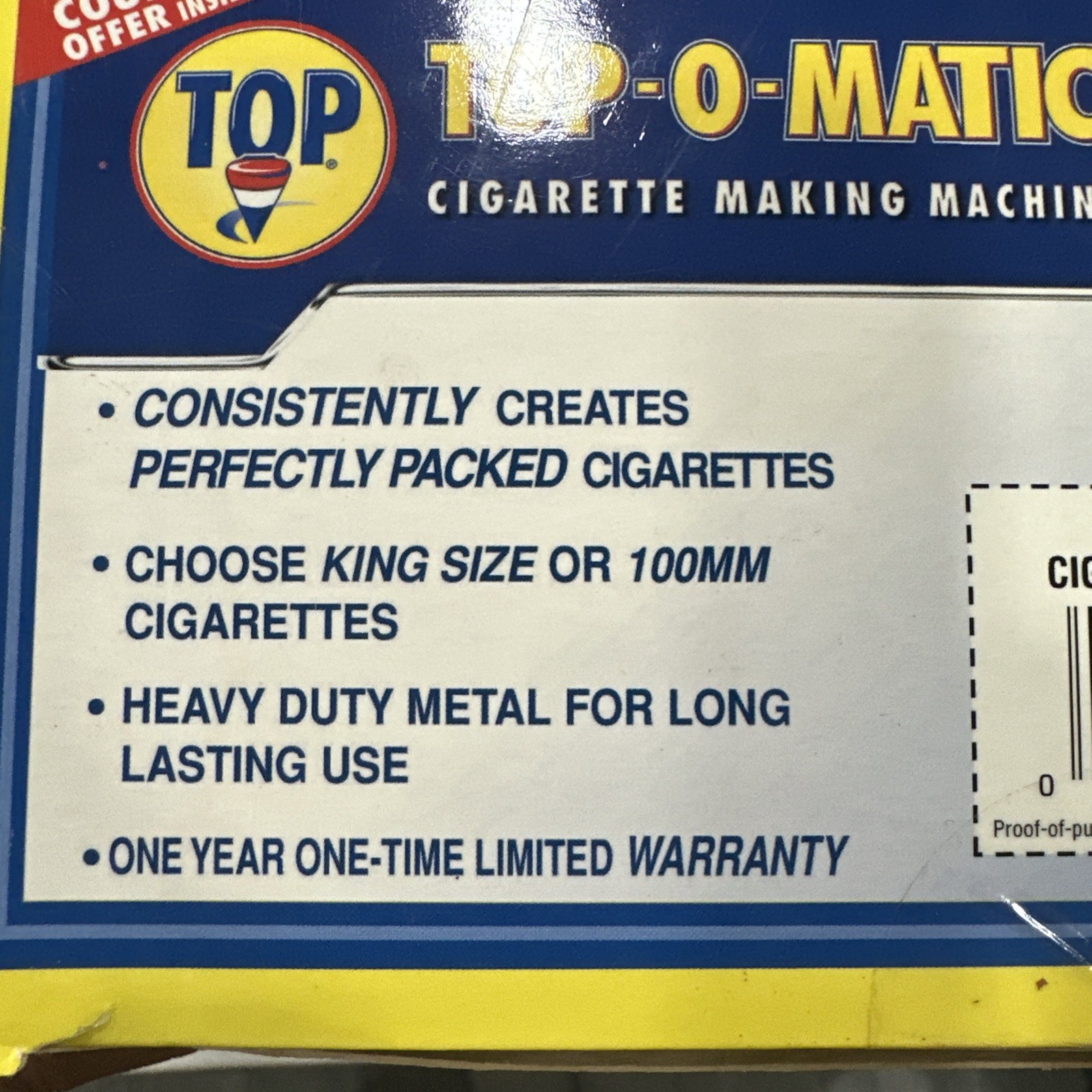 TOP O MATIC CIGARETTE ROLLING MACHINE KING SIZE & 100MM ^