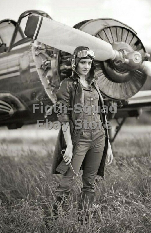 WW2 Picture Photo Young Pilot and her Plane 6344