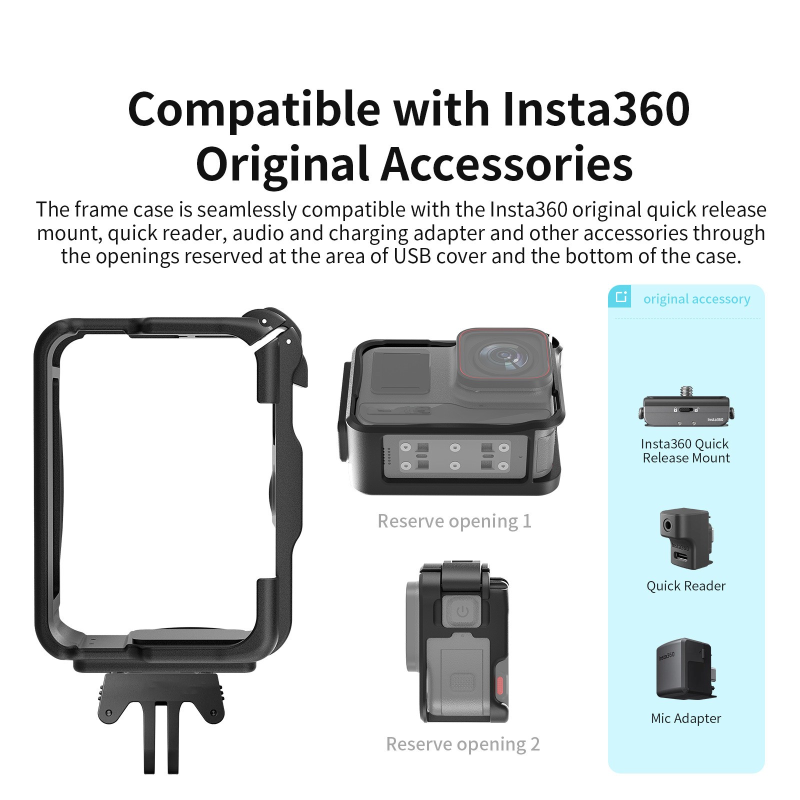 For Insta360 Ace/Ace Pro Camera ABS Plastic Housing Frame Case Protector Balck