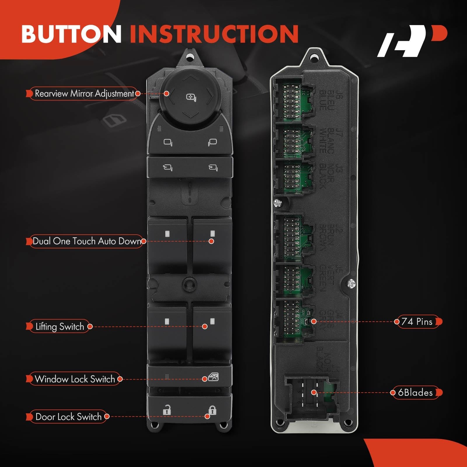 A-Premium - 20835553 Master Power Window Switch - Compatible with 2007-2014 Chev