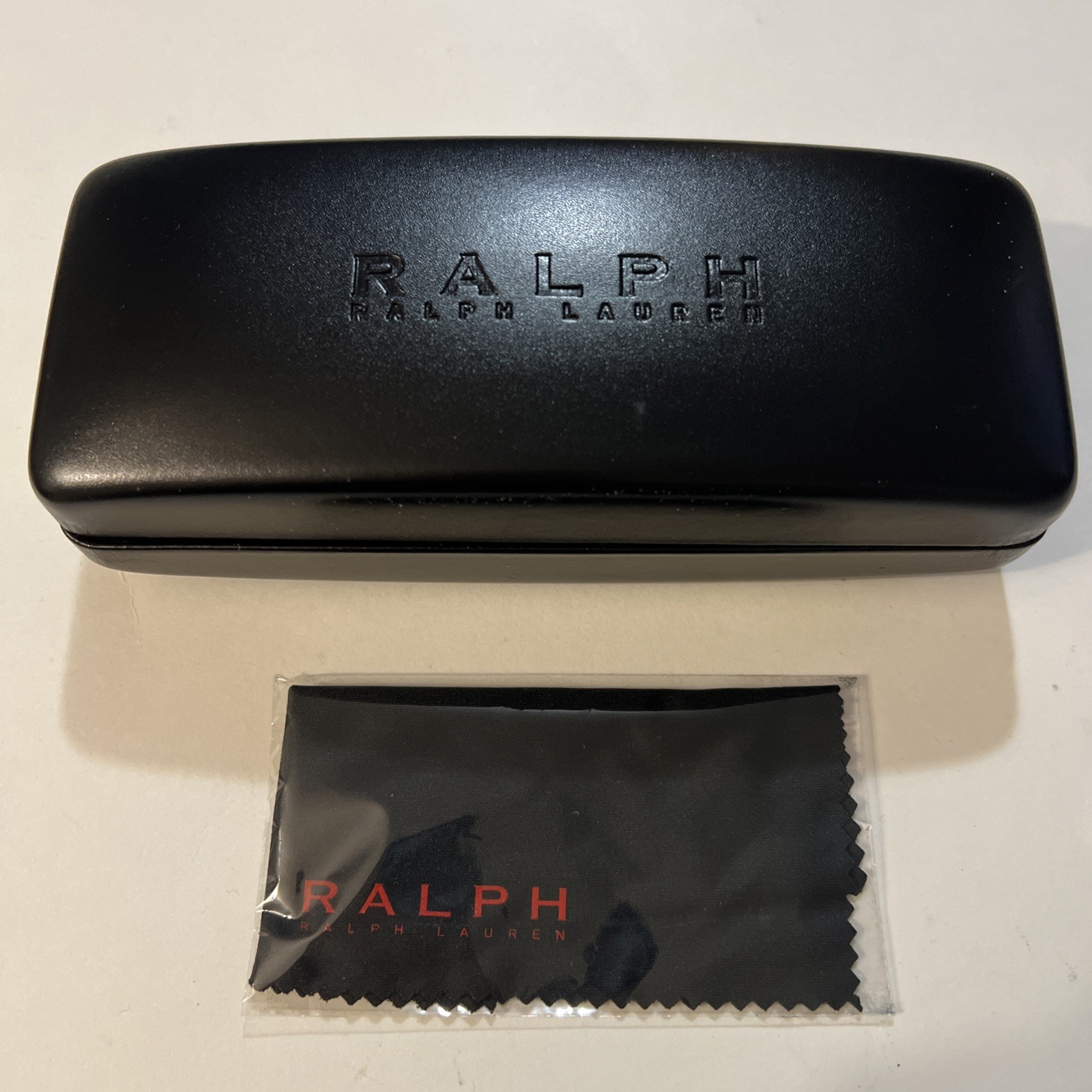 RALPH Ralph Lauren Black Hard Shell Eyeglasses /Sunglasses Case Cleaning Cloth