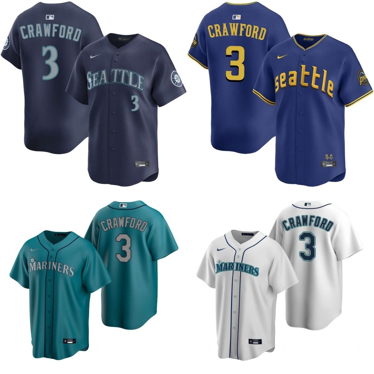 J.P. Crawford Mariners All Stitched Jersey