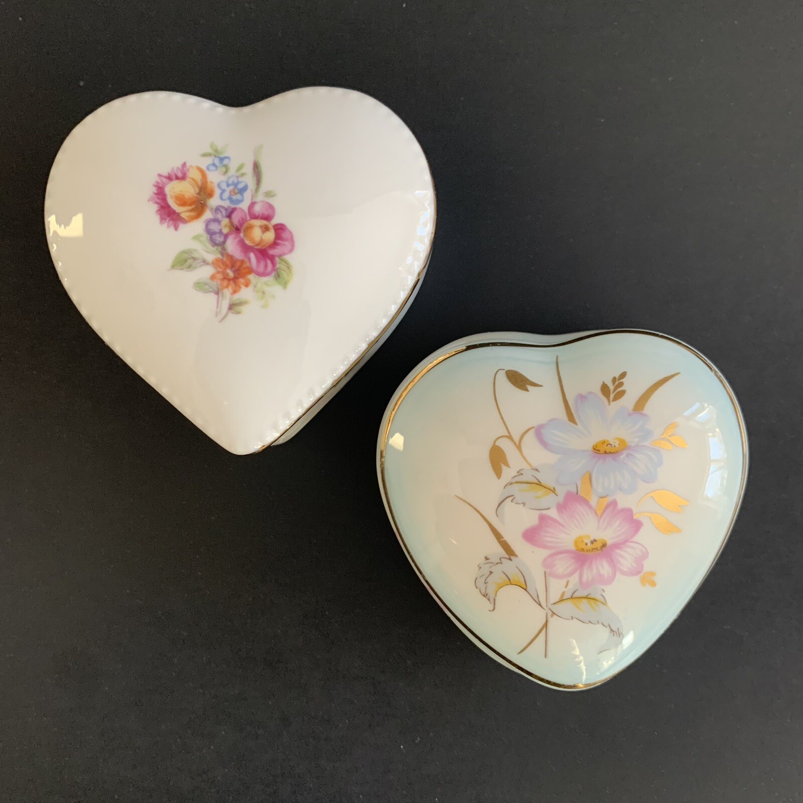2.5" Heart Shape Trinket Boxes England Germany - Lot of 2