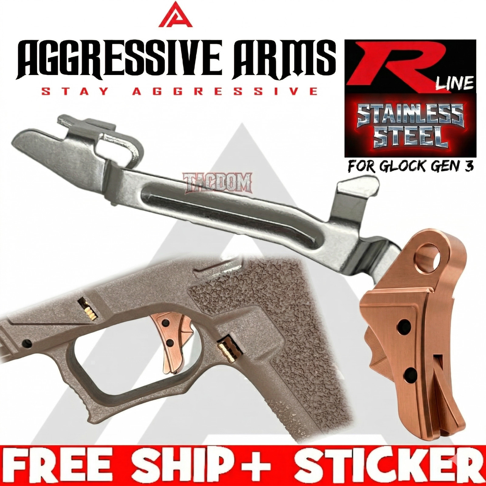 AGGRESSIVE ARMS ALL COPPER STAINLESS ST V2 TRIGGER & BAR Gen 3 GLOCK 17 19 22 26