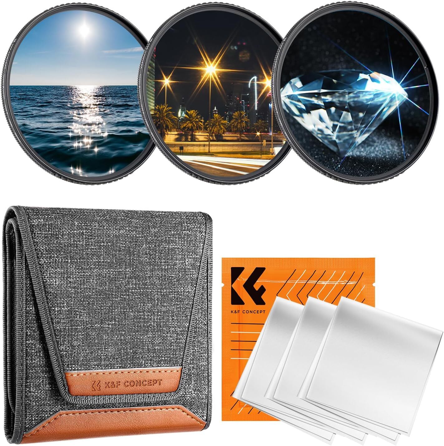 K&F CONCEPT Star Filters 3 pcs Set 4+6+8 Points Cross Screen Starburst Filter