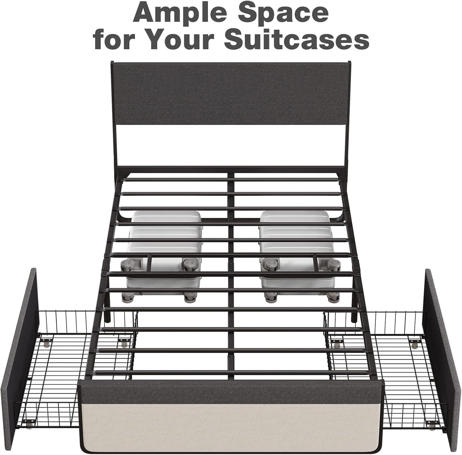 Queen Size Bed Frame, Upholstered Headboard ,Platform Bed Frame, Storage Drawers