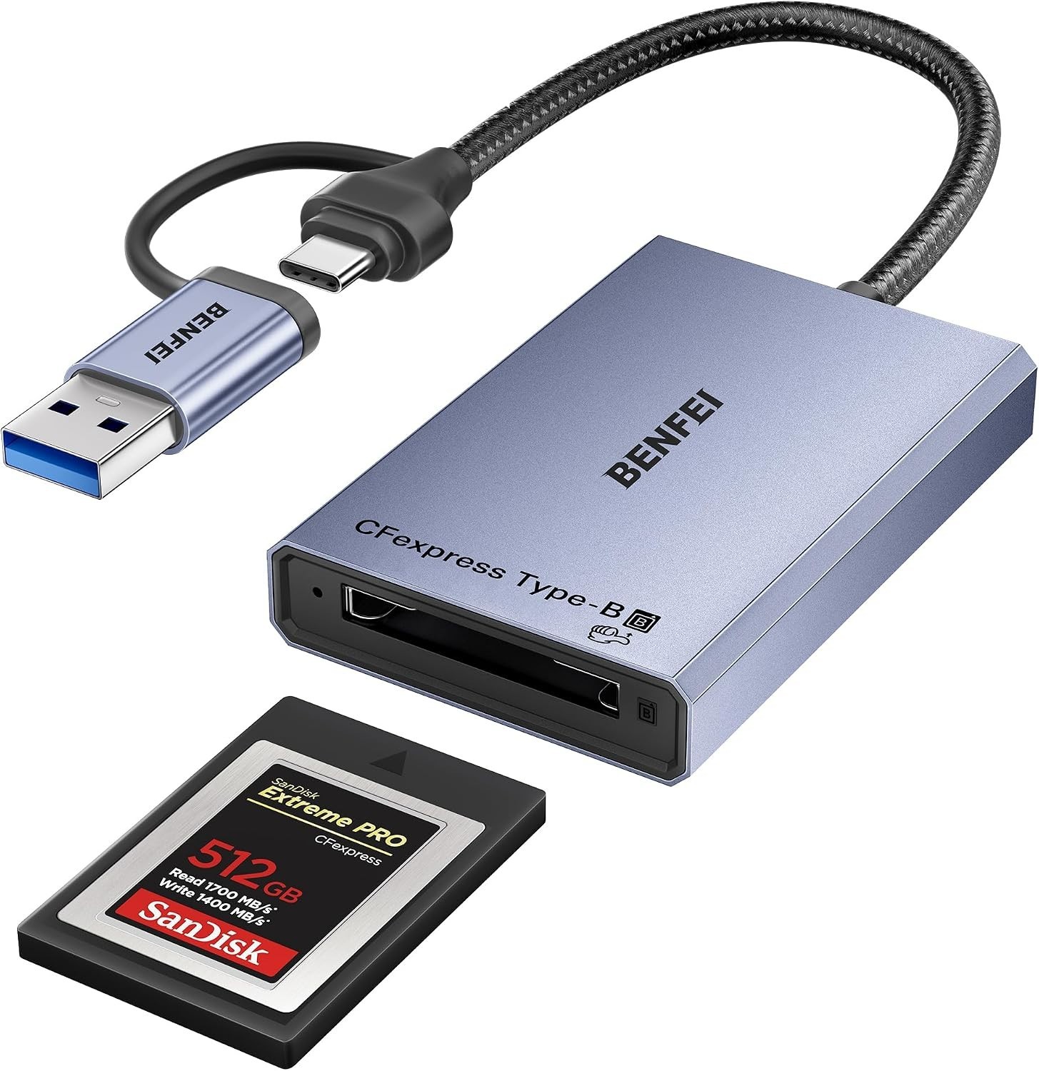 CFexpress Type B Card Reader with USB 3.2 Gen 2 10Gbps, USB-C&USB-A 2-in-1 Ty...