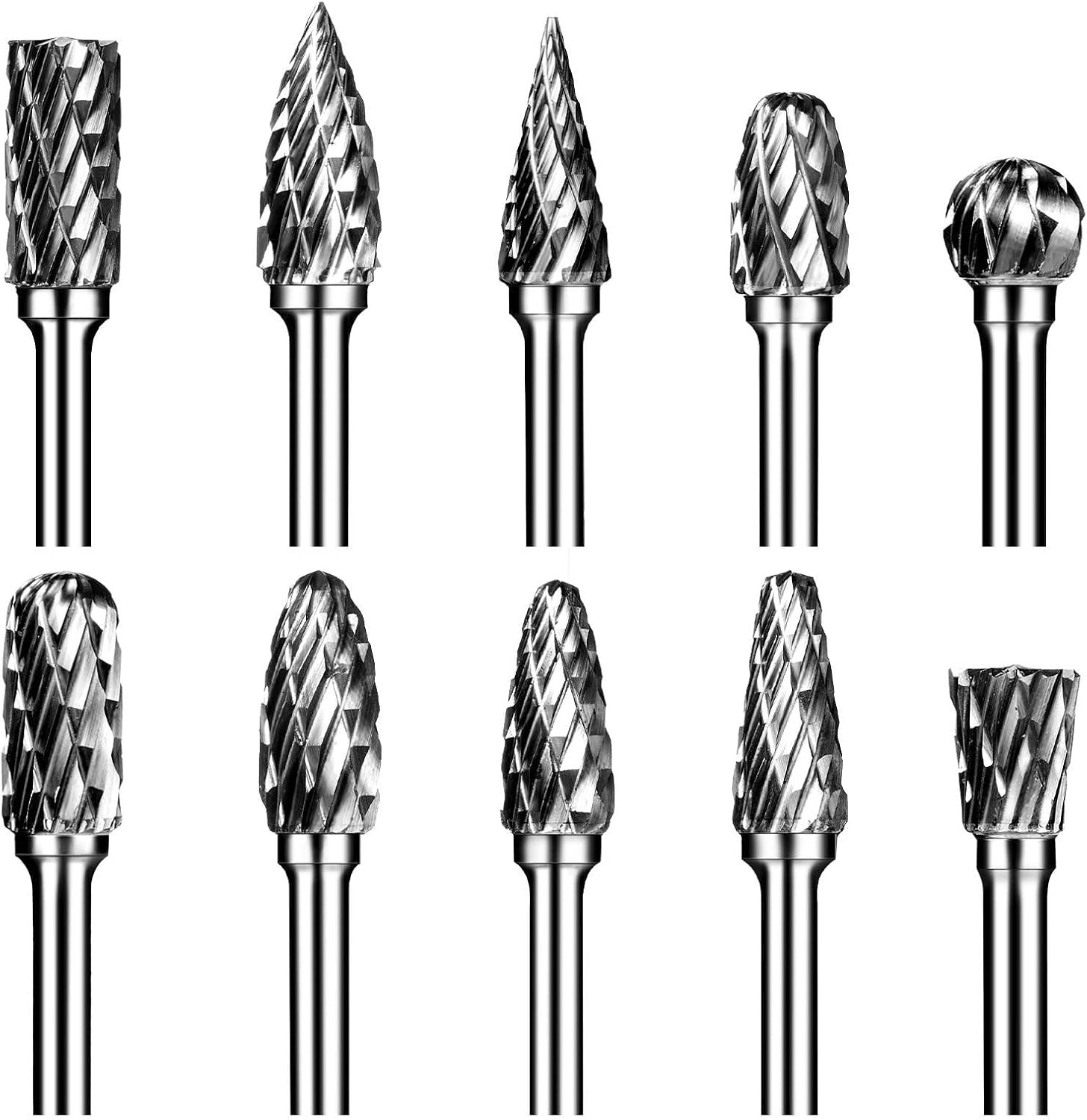 Carbide Burr Set, Die Grinder Bits, 1/8" Shank Double Cut