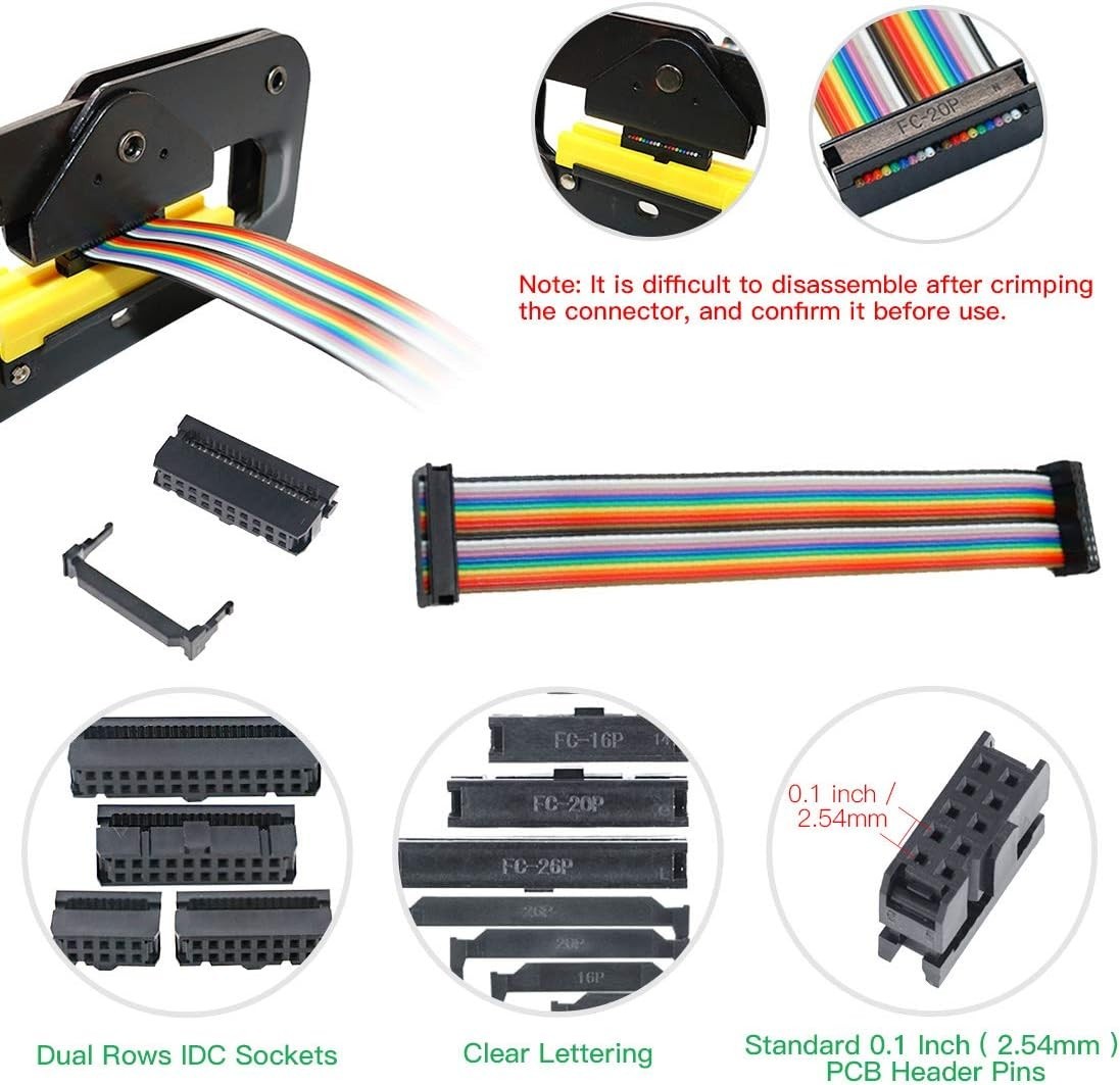 49-Piece IDC Cable Connector Set with Crimp Tool for Flat Ribbon Cables