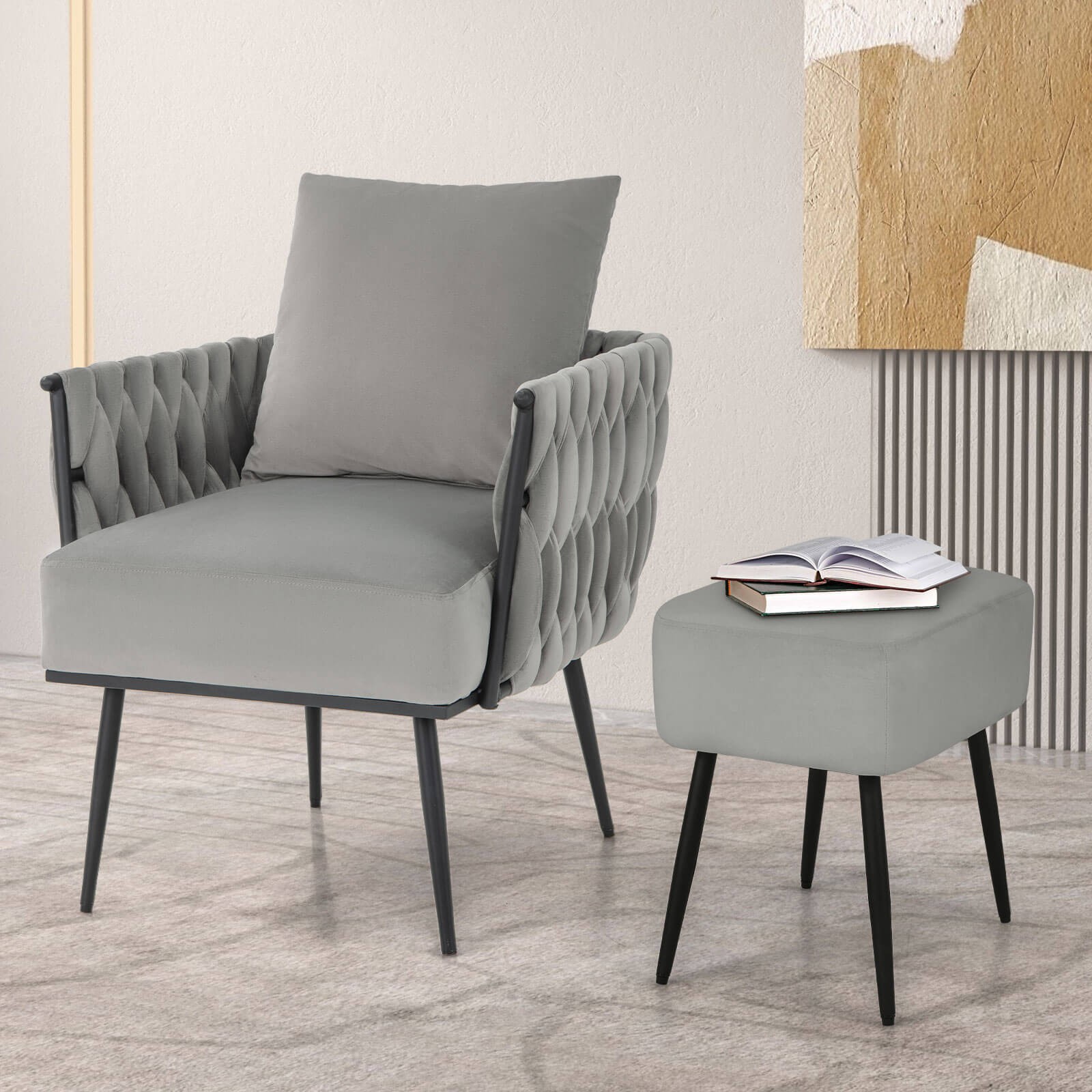 Modern Dutch Velvet Accent Chair and Ottoman Set Single Leisure Sofa Chair
