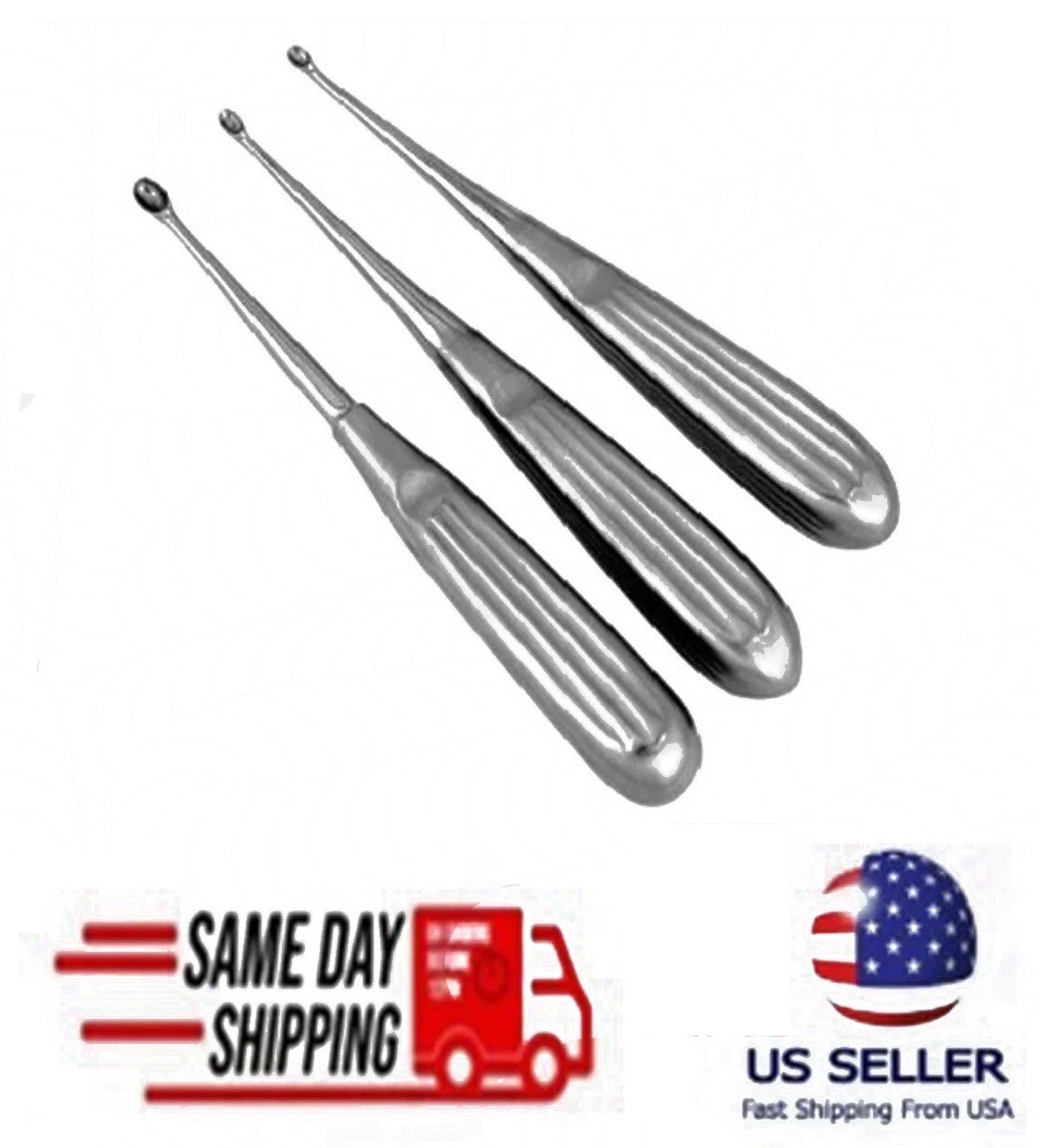 Bone Curettes Orthopedic Set of 3 Surgical Curette Instruments Stainless Steel