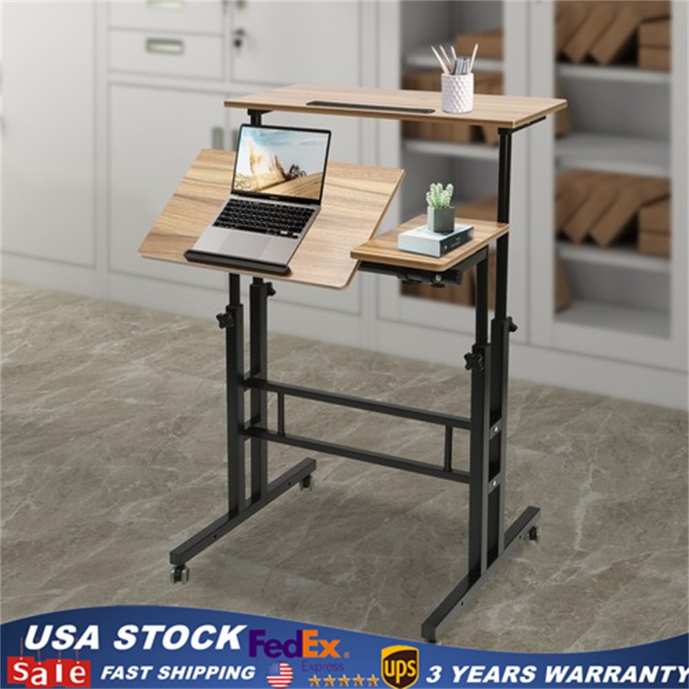 Height Adjustable Home Office Desk With Standing & Seating 2 Modes Mobile Desk