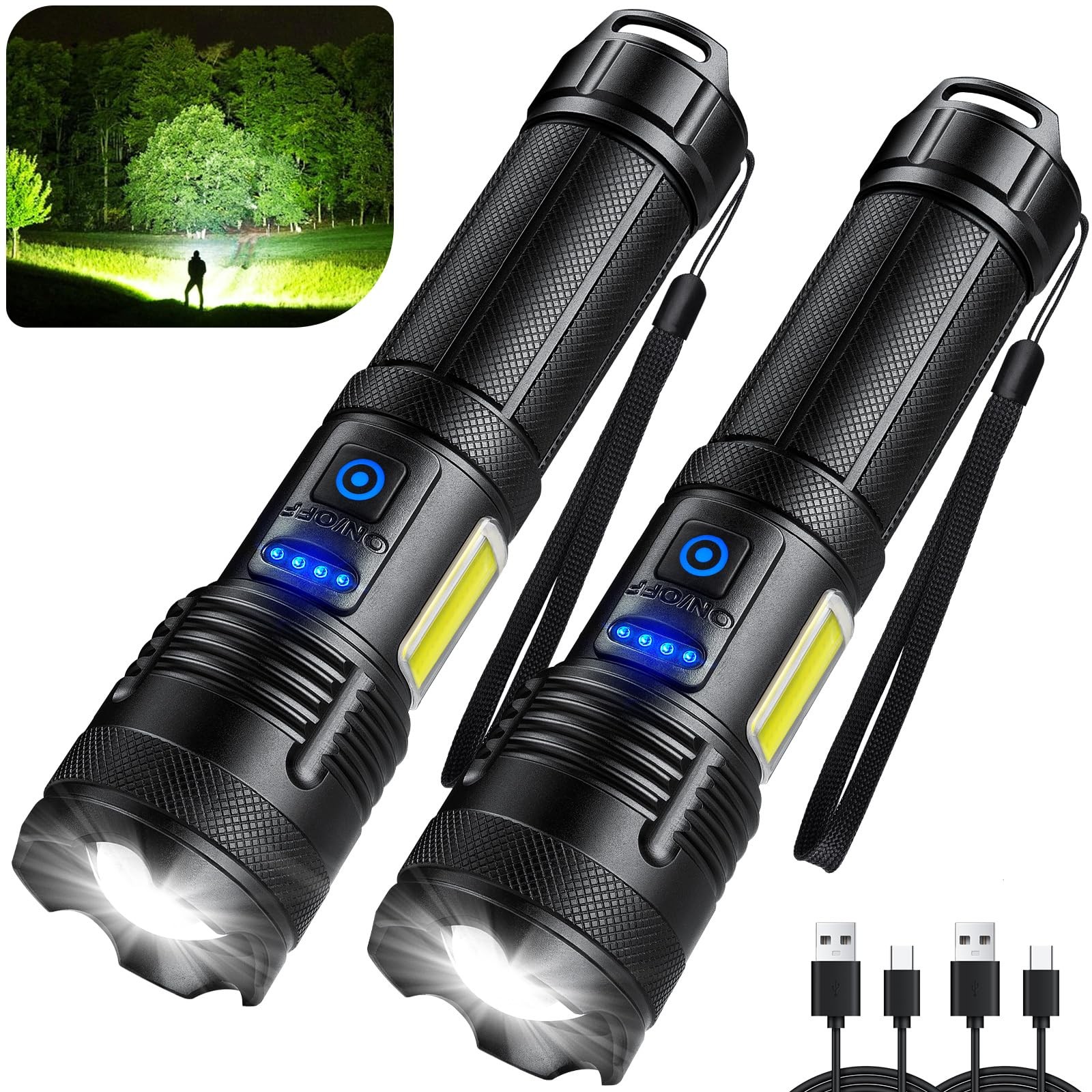 Flashlights 90,000 High Lumen - 2 Pack, Ultra Bright Rechargeable Flashlight ...
