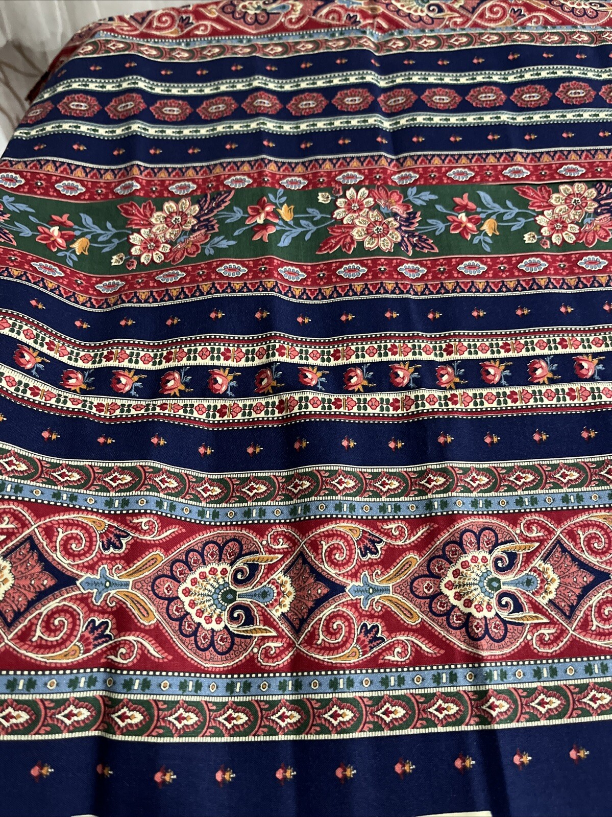 1980s VIP/Cranston Prints striped Paisley cotton fabric, lovely print navy blue