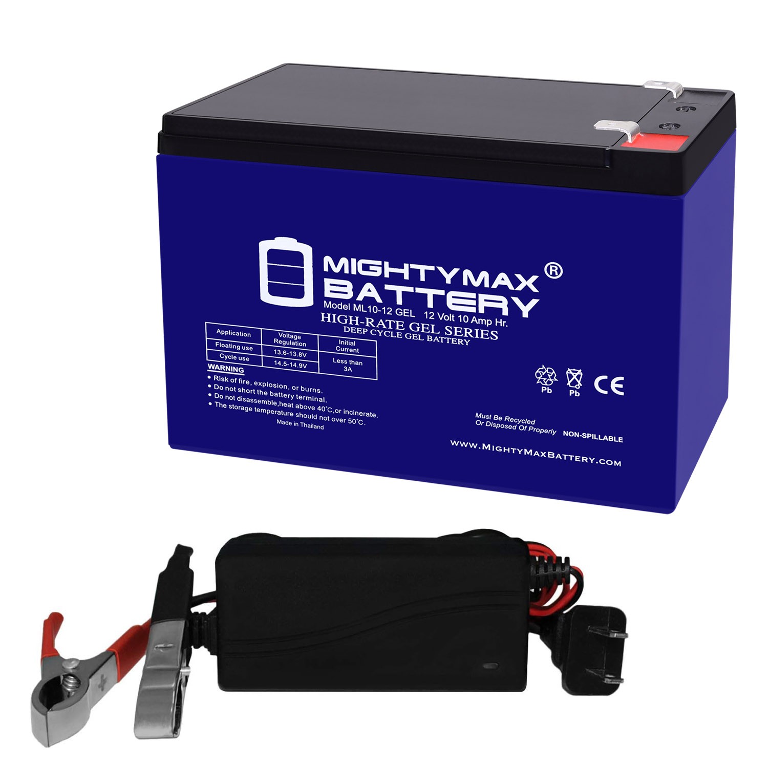 Mighty Max 12V 10AH GEL F2 Battery Replaces Power Patrol SLA1097 + 12V Charger