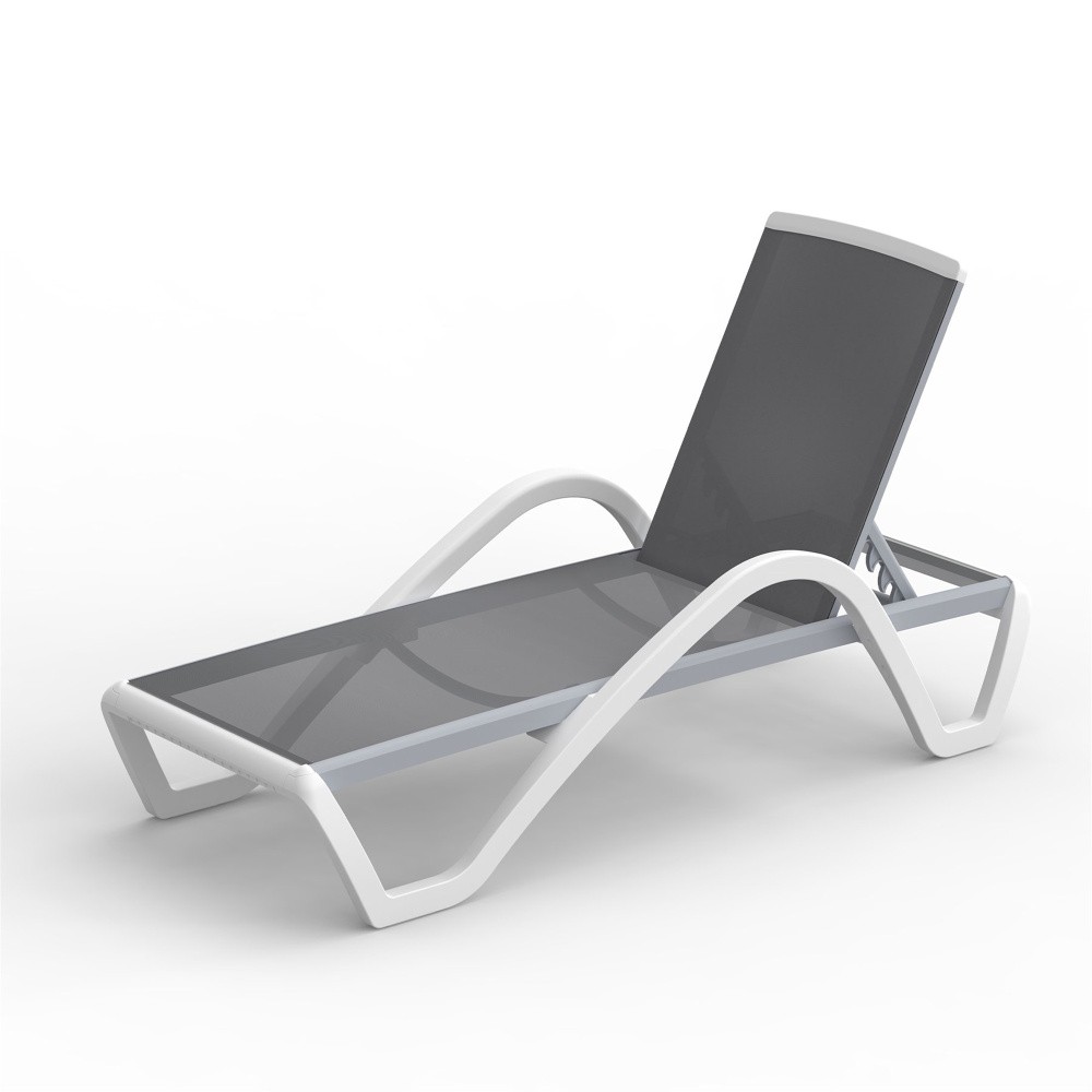 Gray Aluminum Patio Chaise Lounge Adjustable 5 Position Outdoor Pool Chair