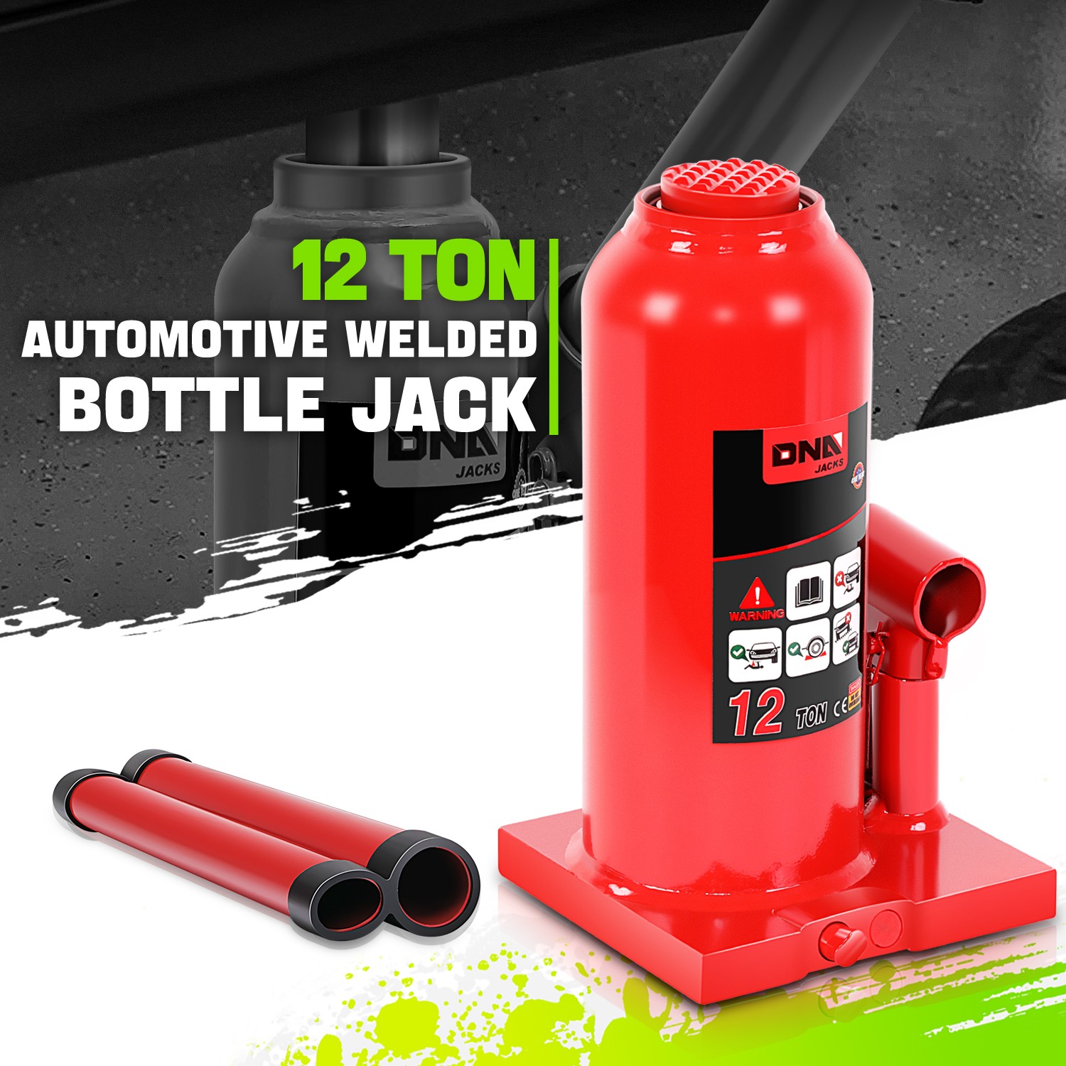 17.3" 12 Tons Manual Automotive Hydraulic Welded Bottle Jack Car Auto Repair Red