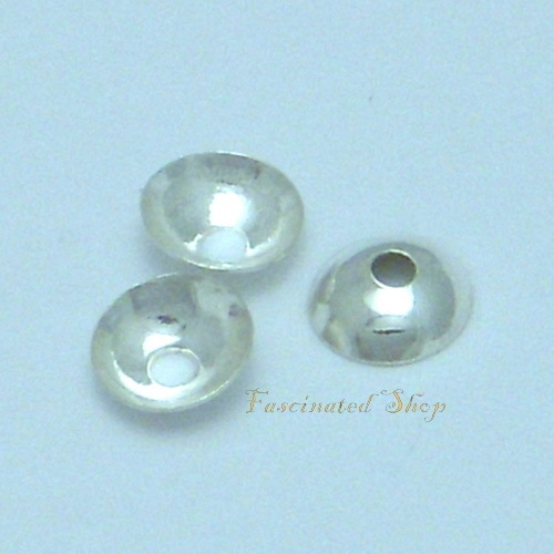 925 Sterling Silver 5mm Polished Smooth Round Bead Caps with Hole 1.5mm 10pcs