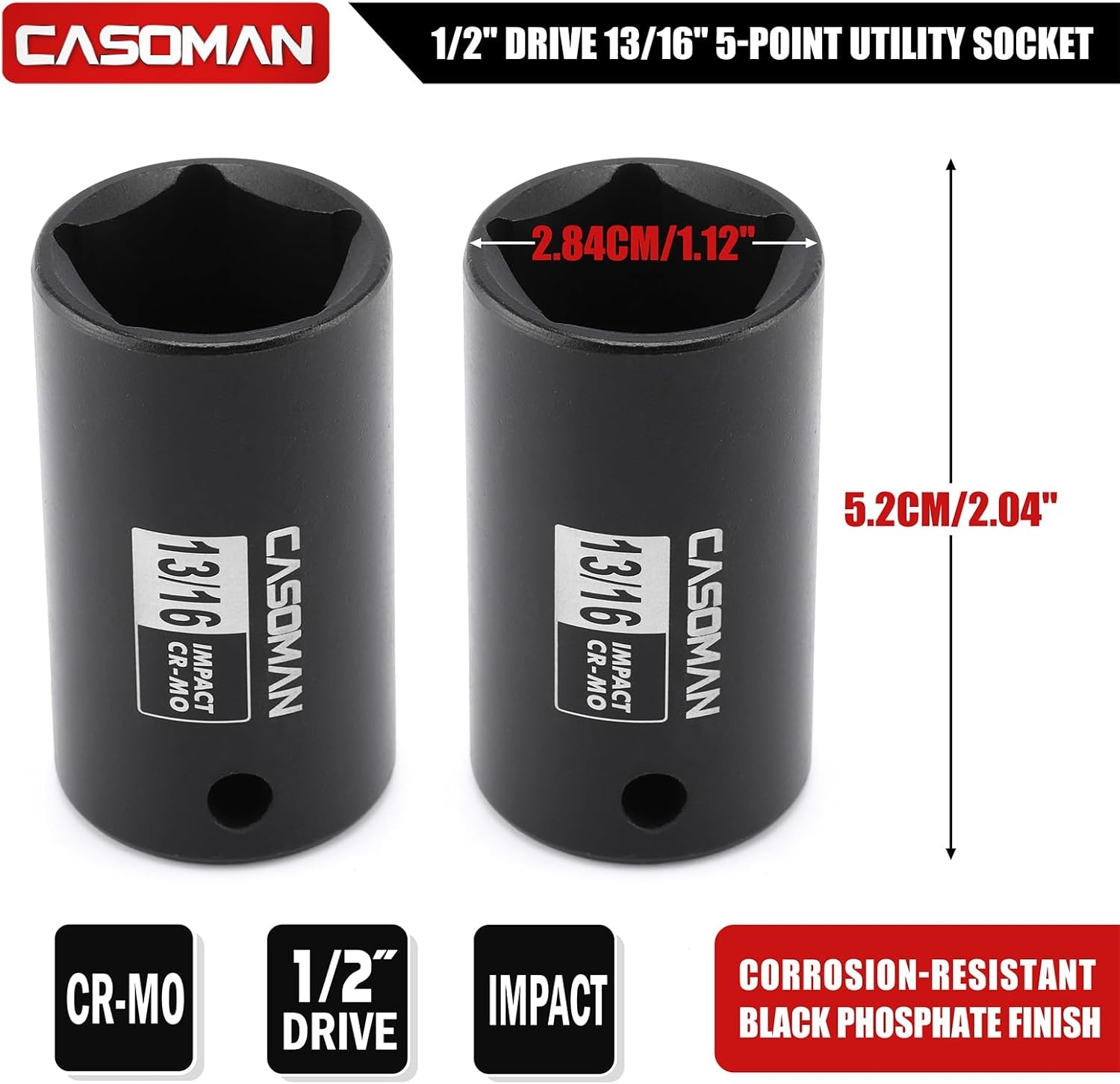 2PCS 1/2" Drive 13/16" Penta Sockets 5-Point Utility Socket CR-MO Removes