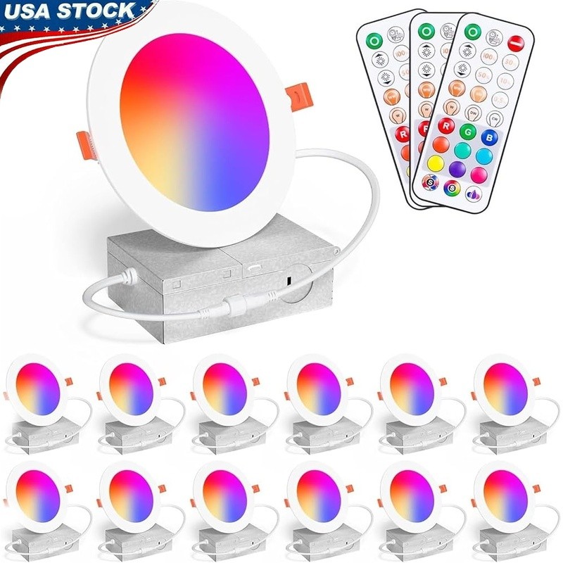 RGB Color Changing LED Downlight 4 Inch Remote Control Energy Saving Lighting US