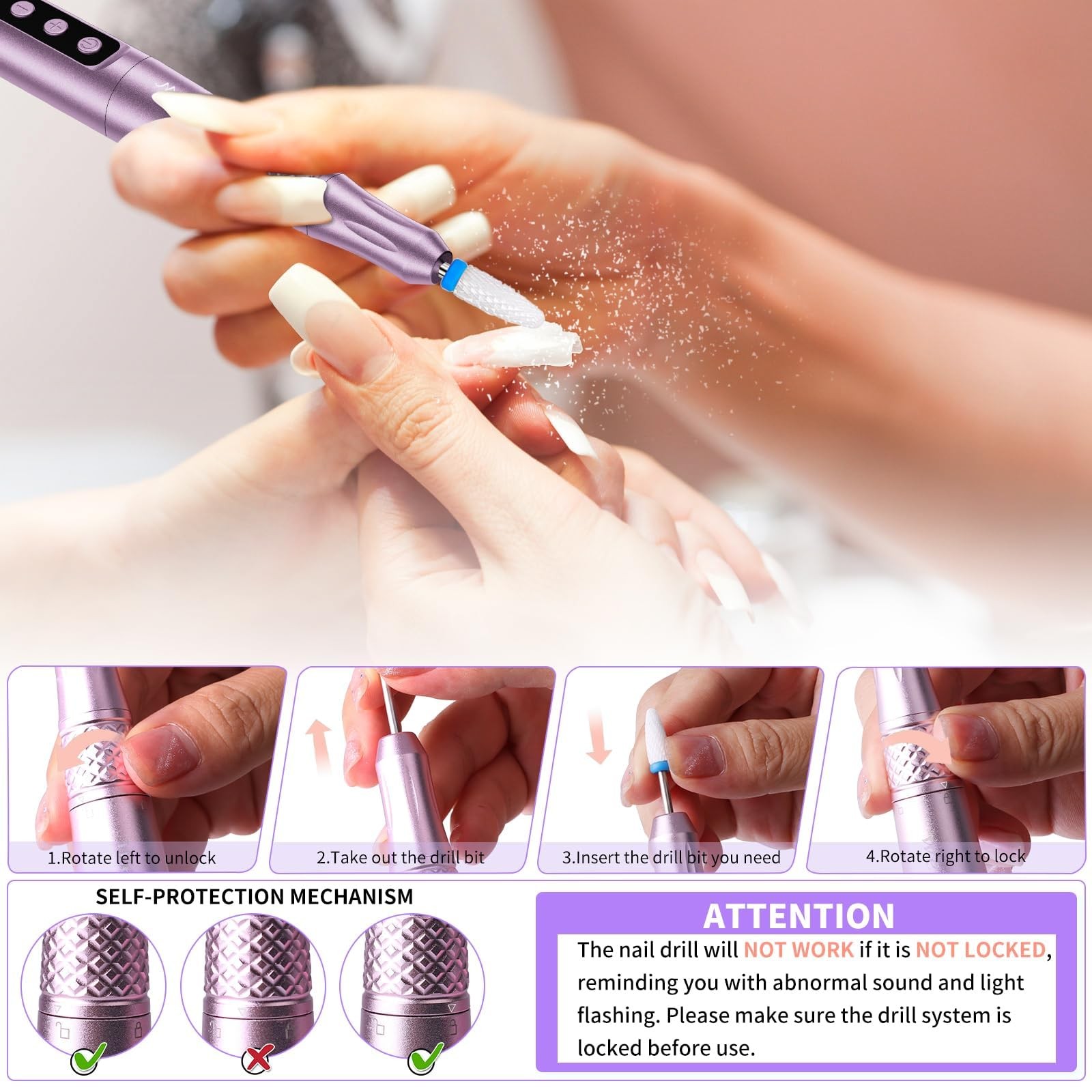 Electric Nail Drill Professional, Cordless NailDrill, 35000RPM Professional N...