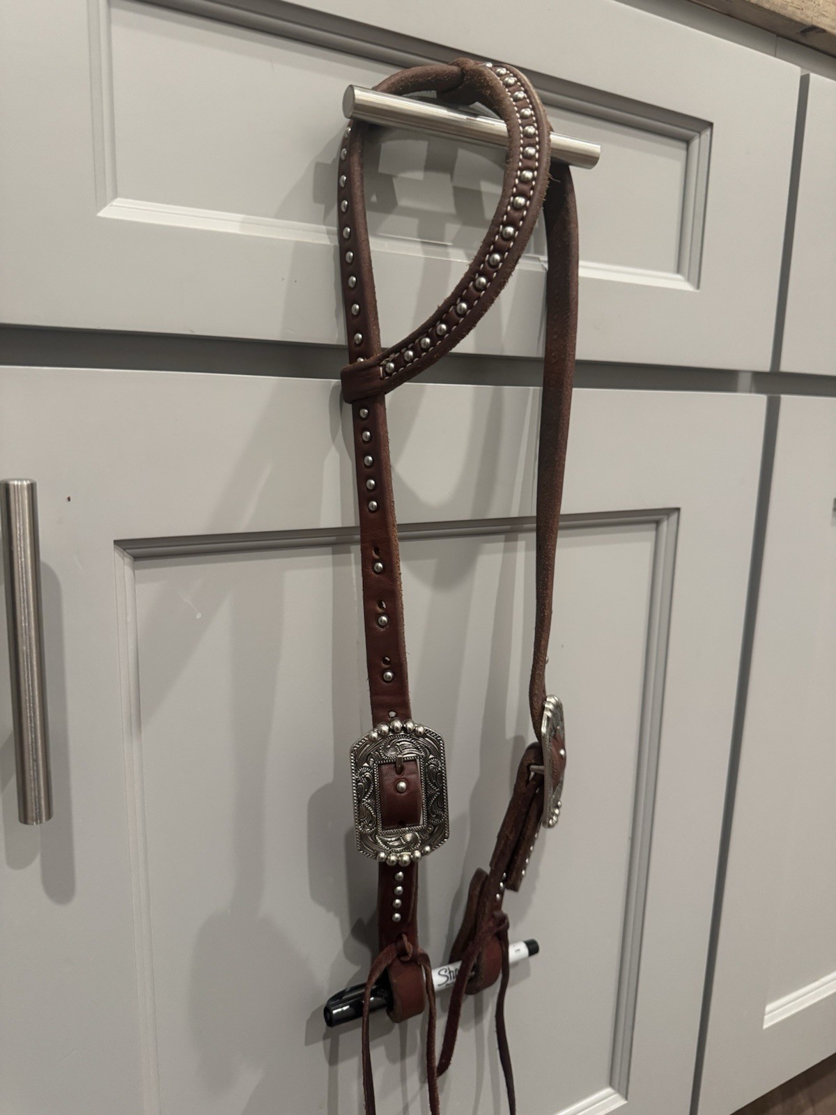 blinged Western Leather Breast Collar Headstall Set