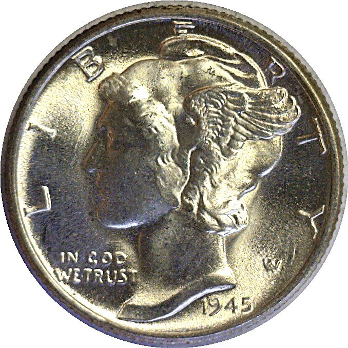 1945 10C Mercury Dime Silver Uncirculated