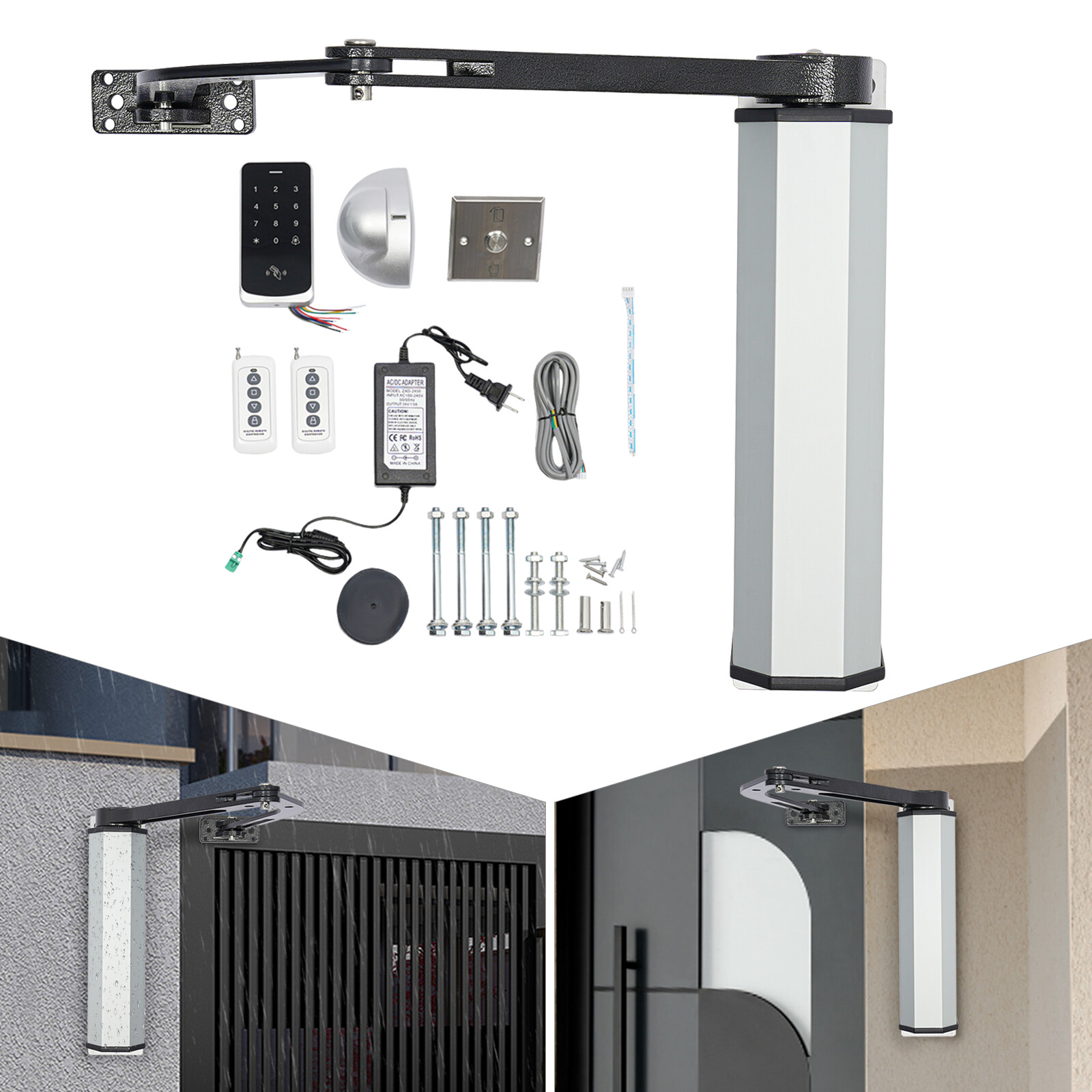 308lbs Automatic Swing Gate Opener Electric Flat Door Operator Closer w/ Remotes